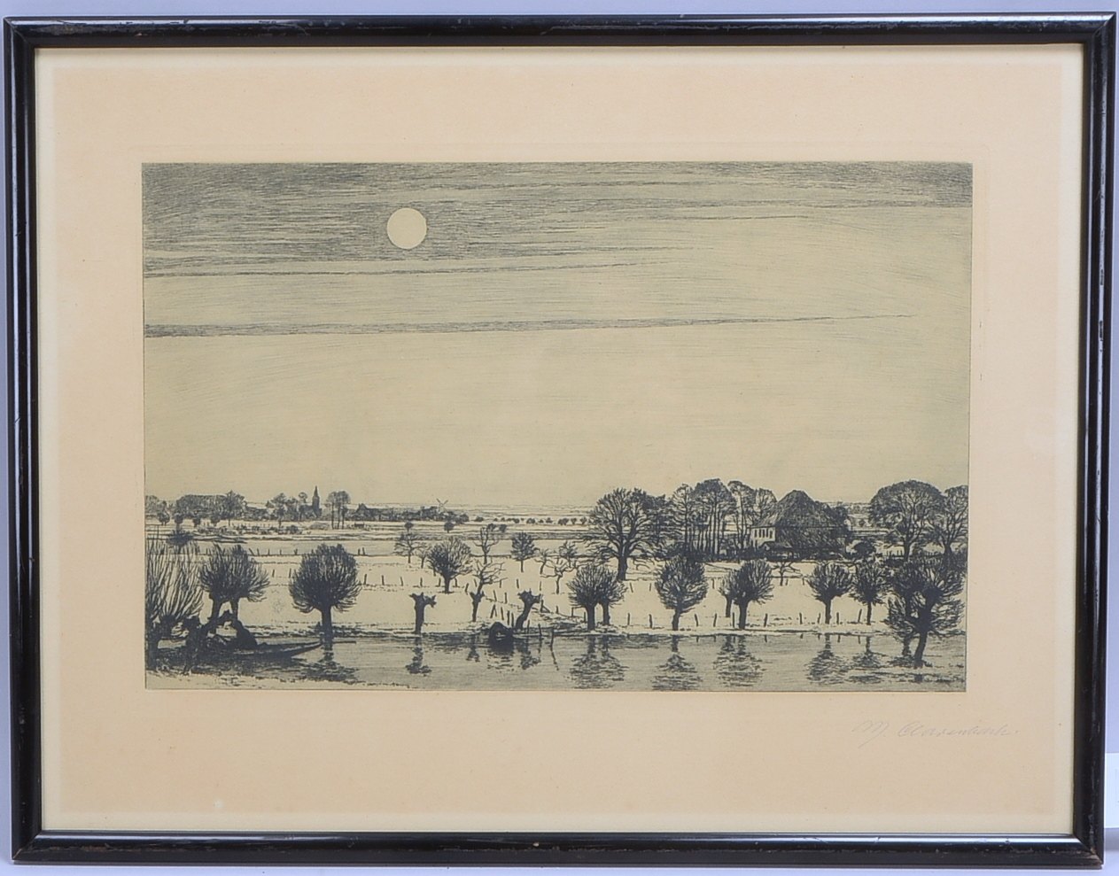 Clarenbach, Max, 'Wintersonne', Rad., sign., hinter Glas; Rahmenmaße 47 x 61 cm
