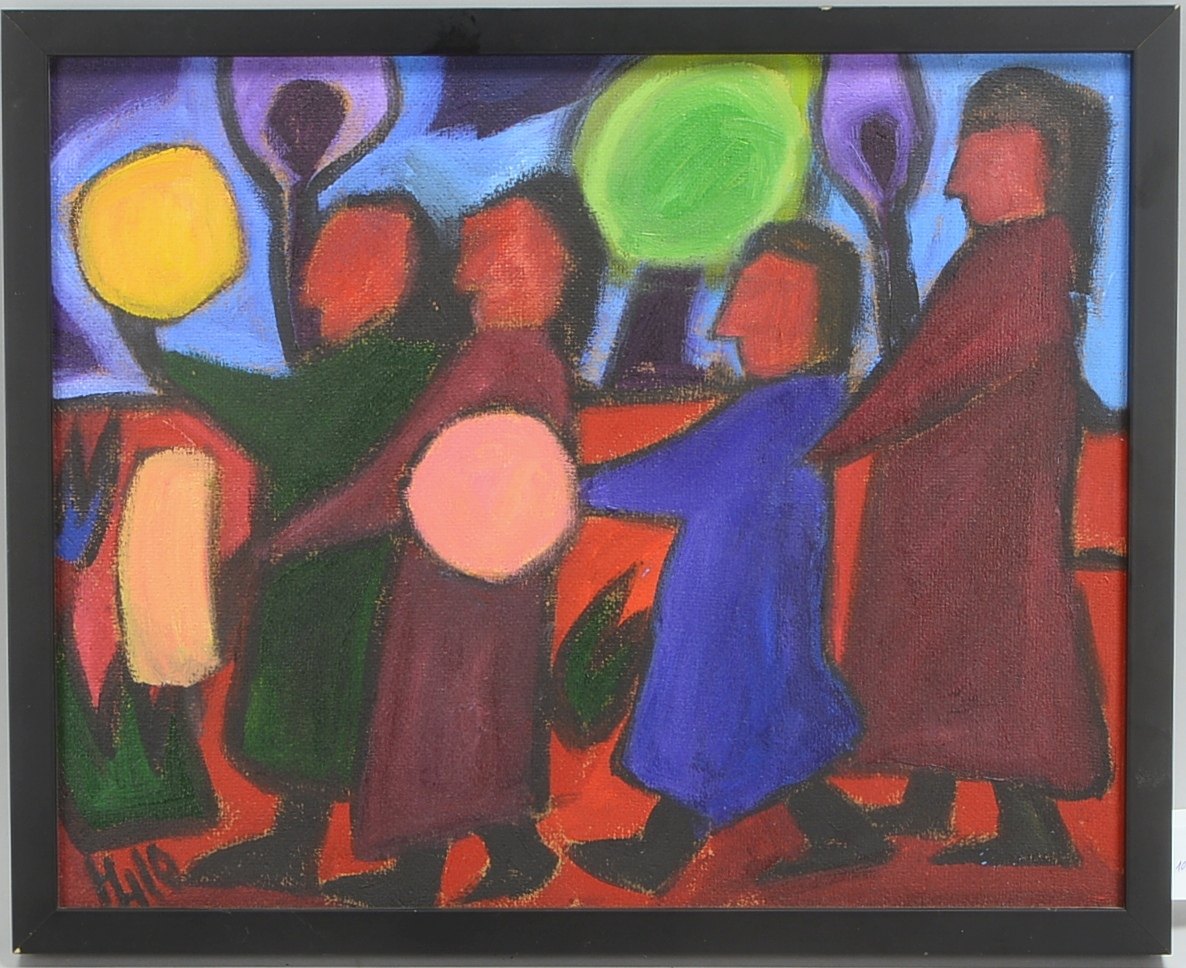 Monogrammist H.H., 'Laternenkinder', Öl/Hf, monogr.; Rahmenmaße 43 x 53 cm