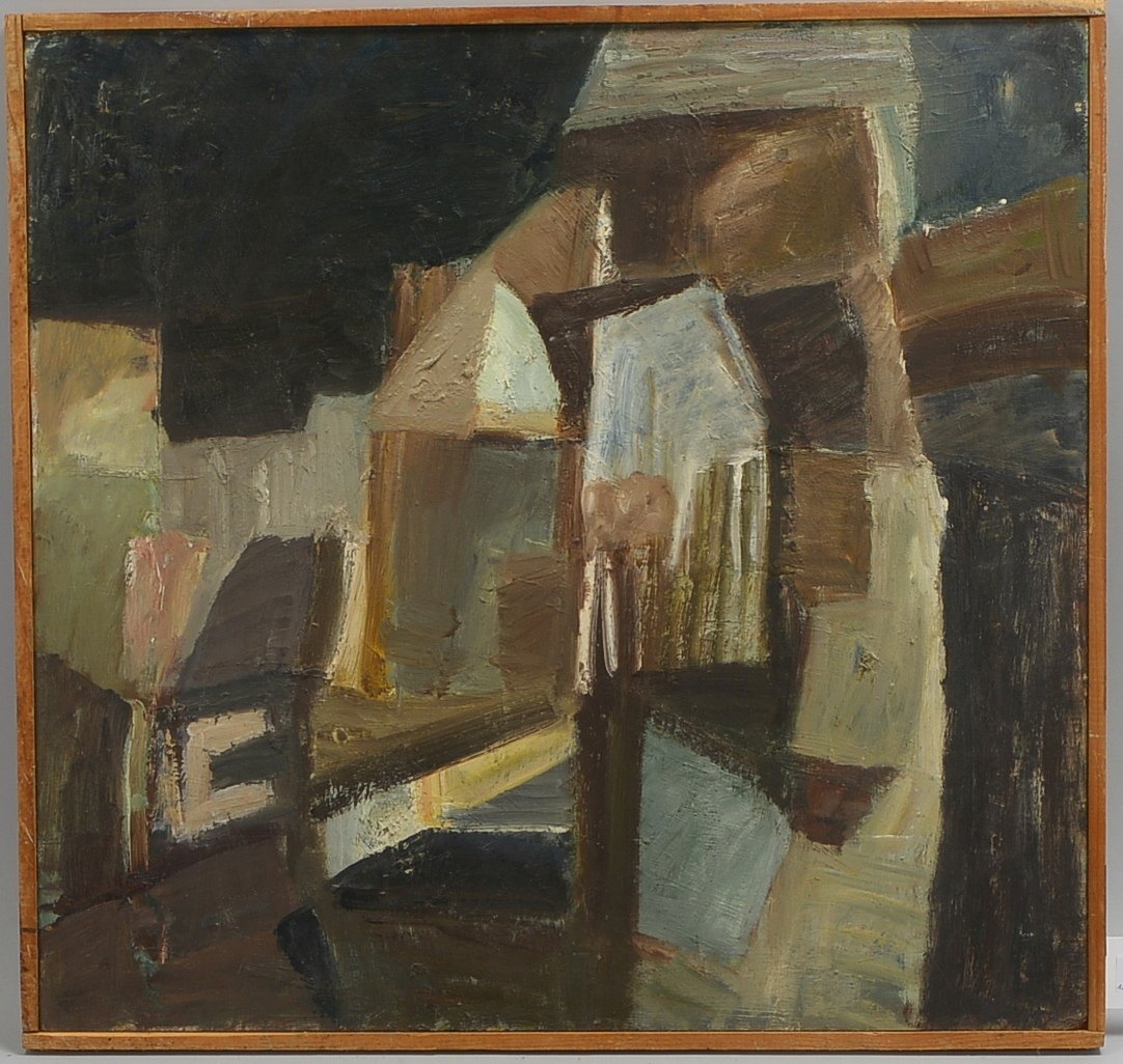 Fehre, Helga, 'Abstrakte Stadtansicht', Öl/Hf, verso bez.; Rahmenmaße 60,5 x 63,5 cm
