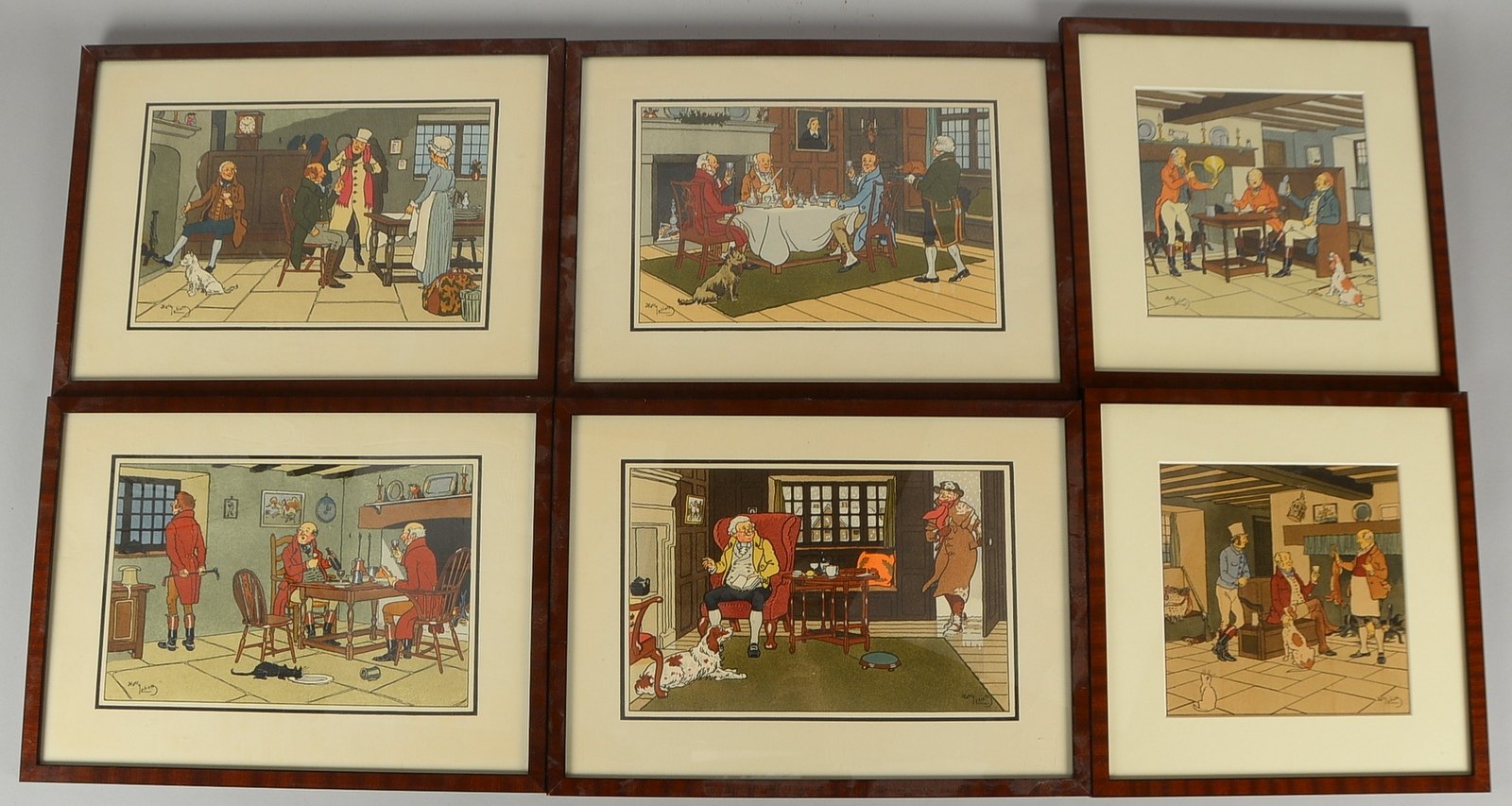 Eliott, Harry, 6x Farblithografien, 'Englische Genreszenen', hinter Glas; versch. Maße