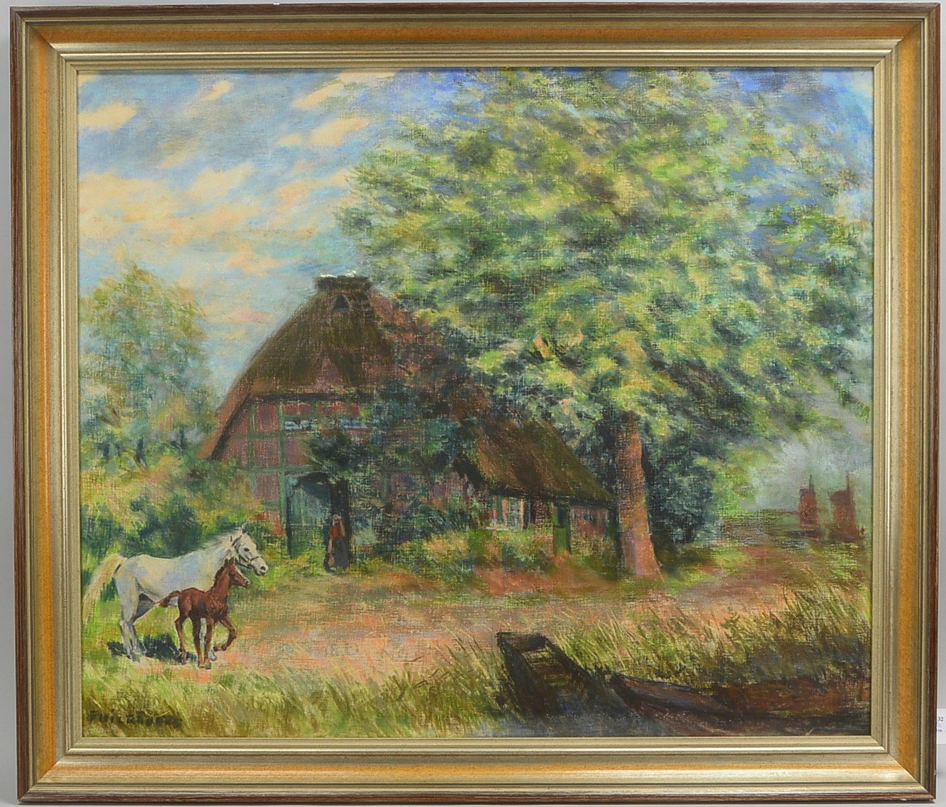 Reders(?), Emil, 'Bauernidyll mit Pferden', Pastell auf Leinwand, unten links sign.