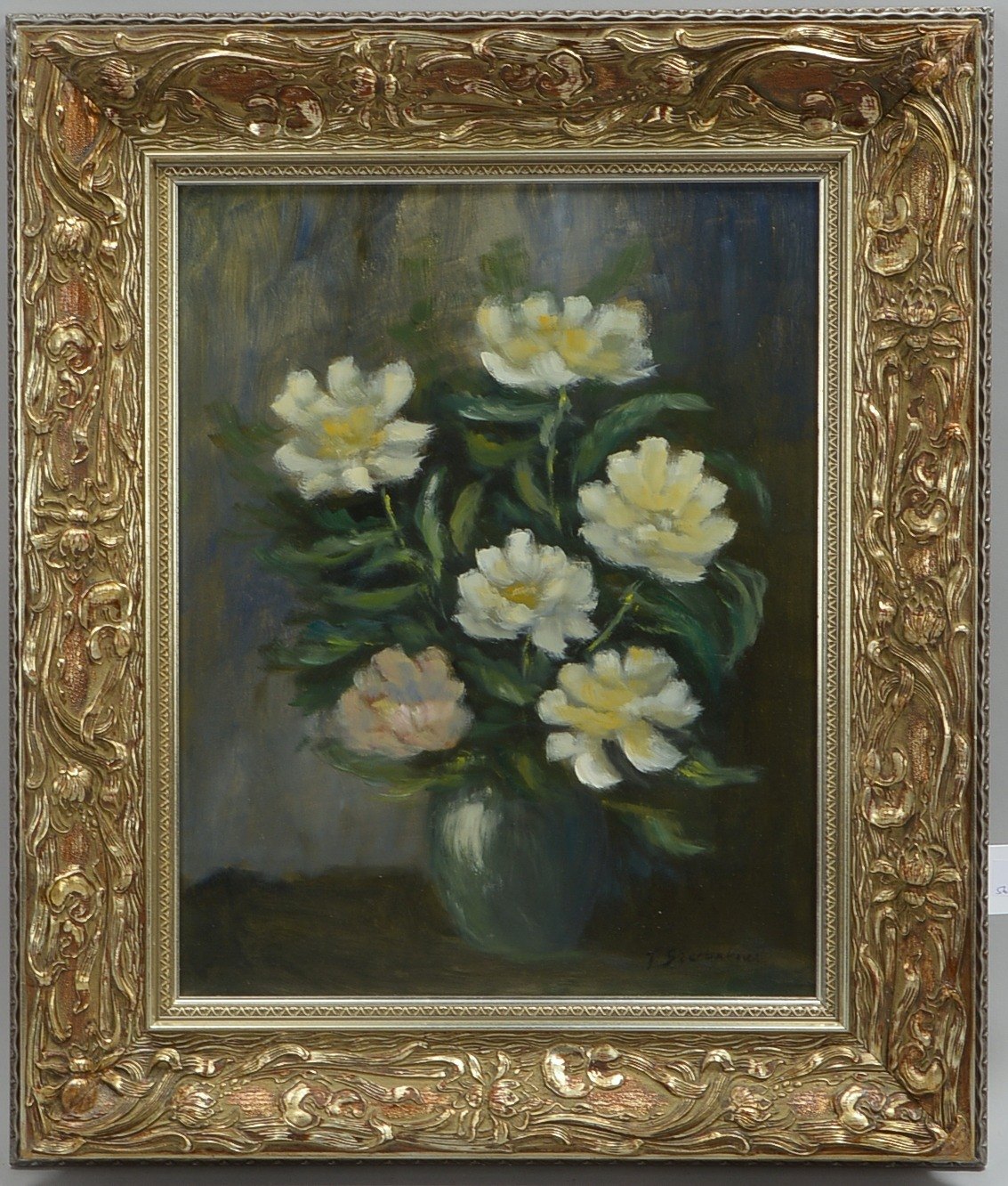 Szerbakow, Feodor, 'Dahlien in Vase', Öl/Hf, sign., verso bet., im Jugendstil-Rahmen