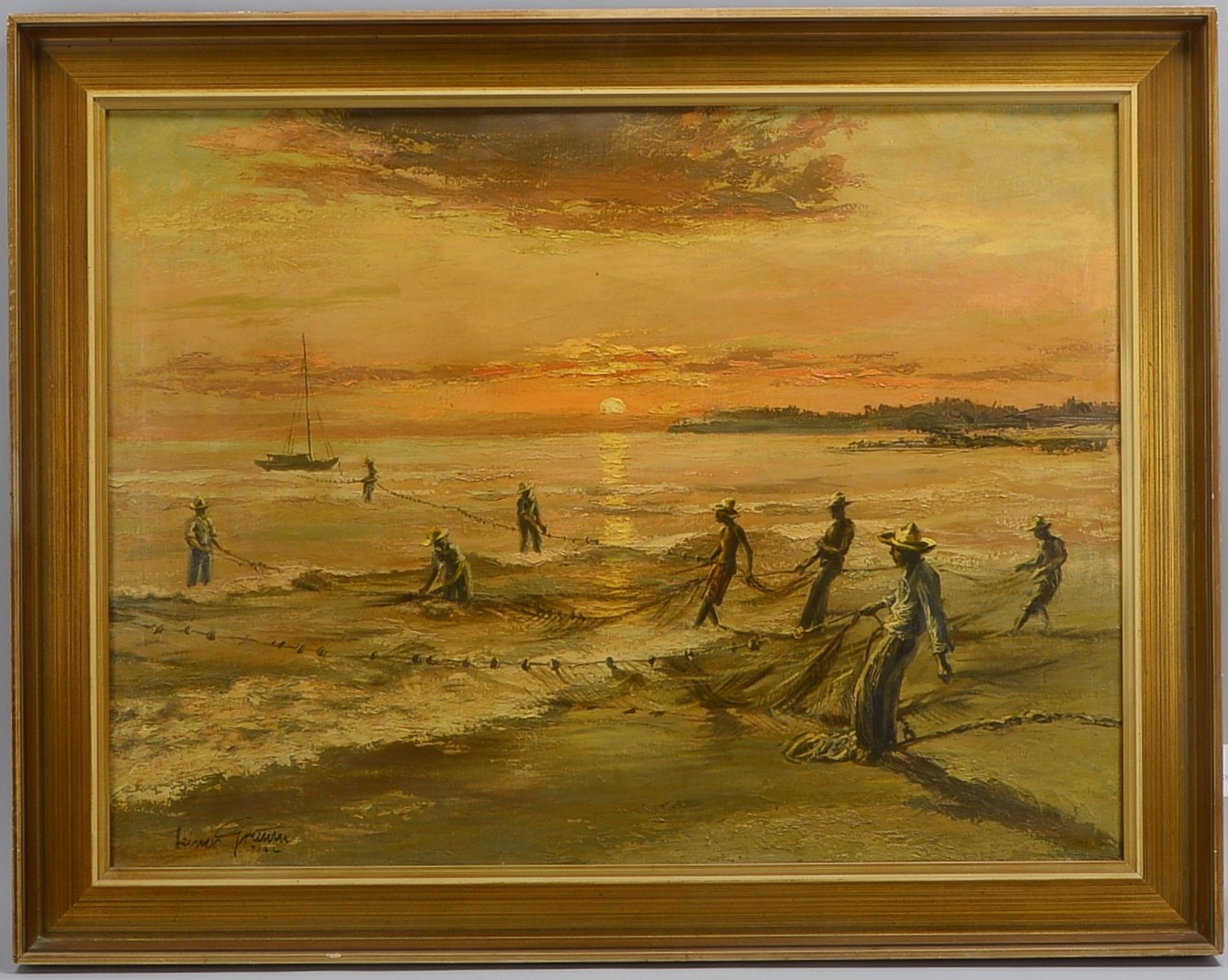 Grimm, Heiner (1913 - 1985), 'Fischer bei Abenddämmerung', Öl/Lw, unten links sign.