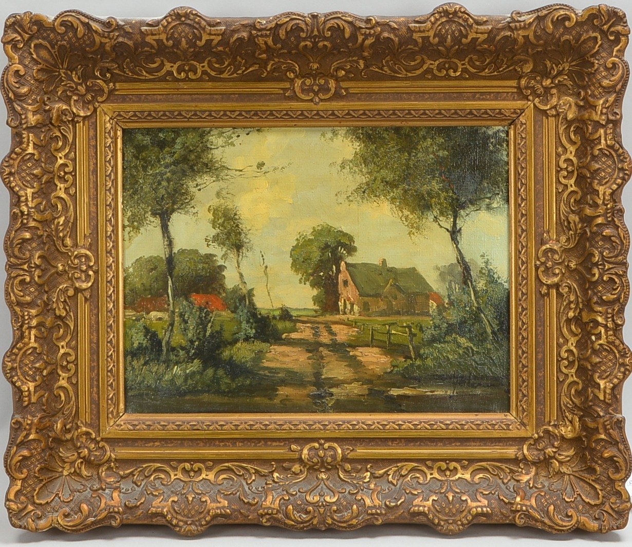 Gemälde, 'Niederländisches Bauerngehöft', Öl/Lw, sign.; Rahmenmaße 50 x 60 cm