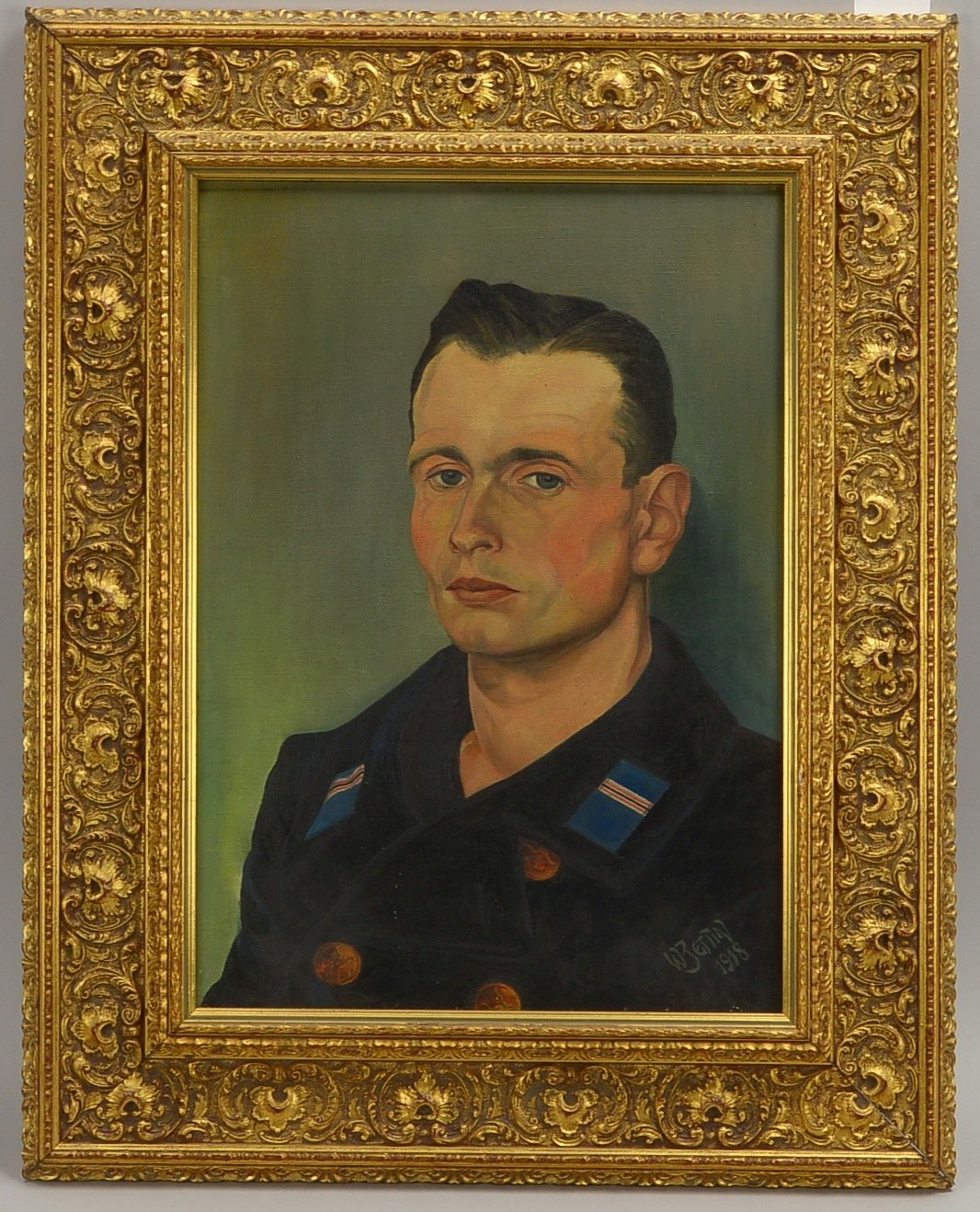 Bettin, W., 'Marine-Offiziersportrait', Öl/Lw, sign./dat. '1918'; Rahmenmaße 66,5 x 52,