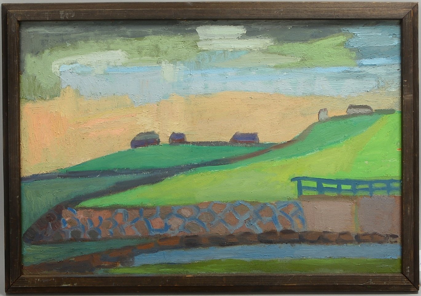 Dering-Völker, Elis., 'Arlau-Schleuse', Öl/Hf, verso sign./dat.; Rahmenmaße 56,5 x 81 cm