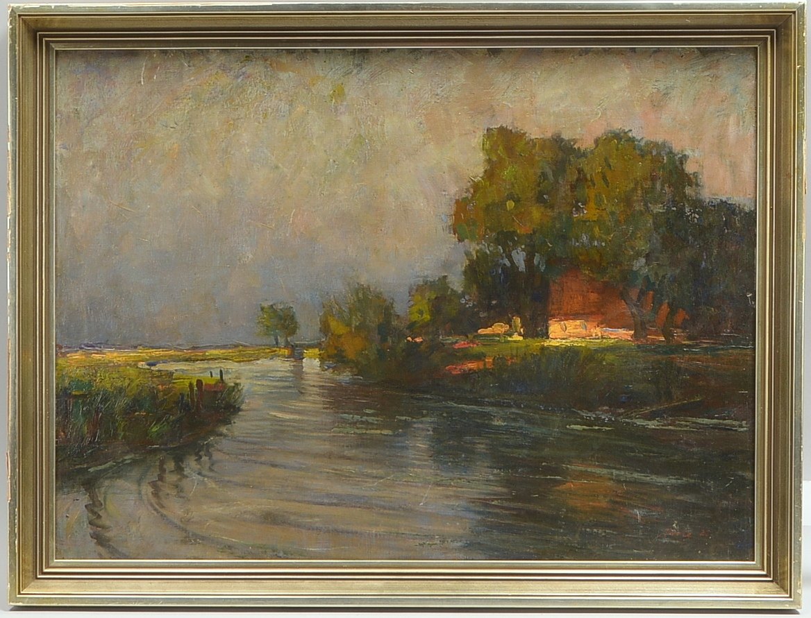 Arste, Karl, 'Gehöft... am Fluss', Öl/Lw, sign./dat. (19)'25'; Rahmenmaße 54 x 71 cm
