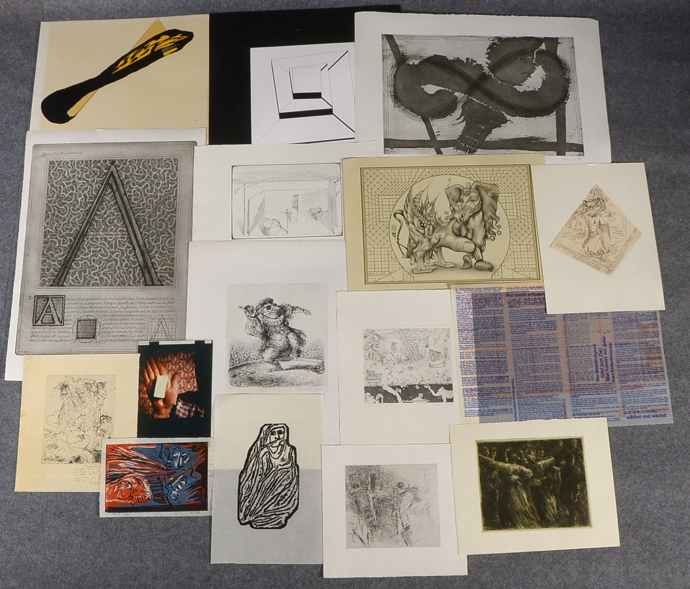 Grafikkonvolut, 16 Blätter (W. Bunz, H. Steinhagen, A.P. Weber, Th. Wachweger, u.a.)