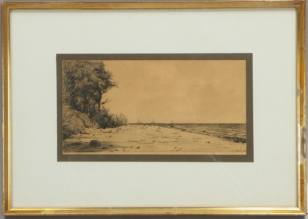 Bloch, Carl, Ostseeküste', Radierung, sign./dat., hinter Glas; Rahmenmaße 29,5 x 41,5 cm