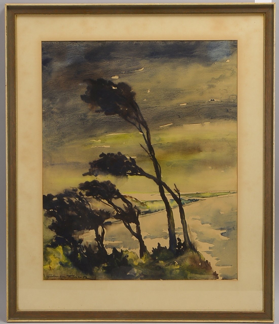 Fink, Günter, 'Ostseeküste...', Aquarell, sign., hinter Glas; Rahmenmaße 77,5 x 65,5 cm