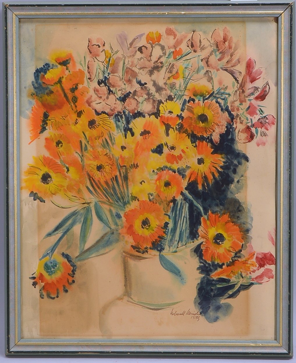 Heinsohn, H., 'Blumenstillleben', Aquarell, sign./dat., hinter Glas; Blattmaße 50 x 40 cm
