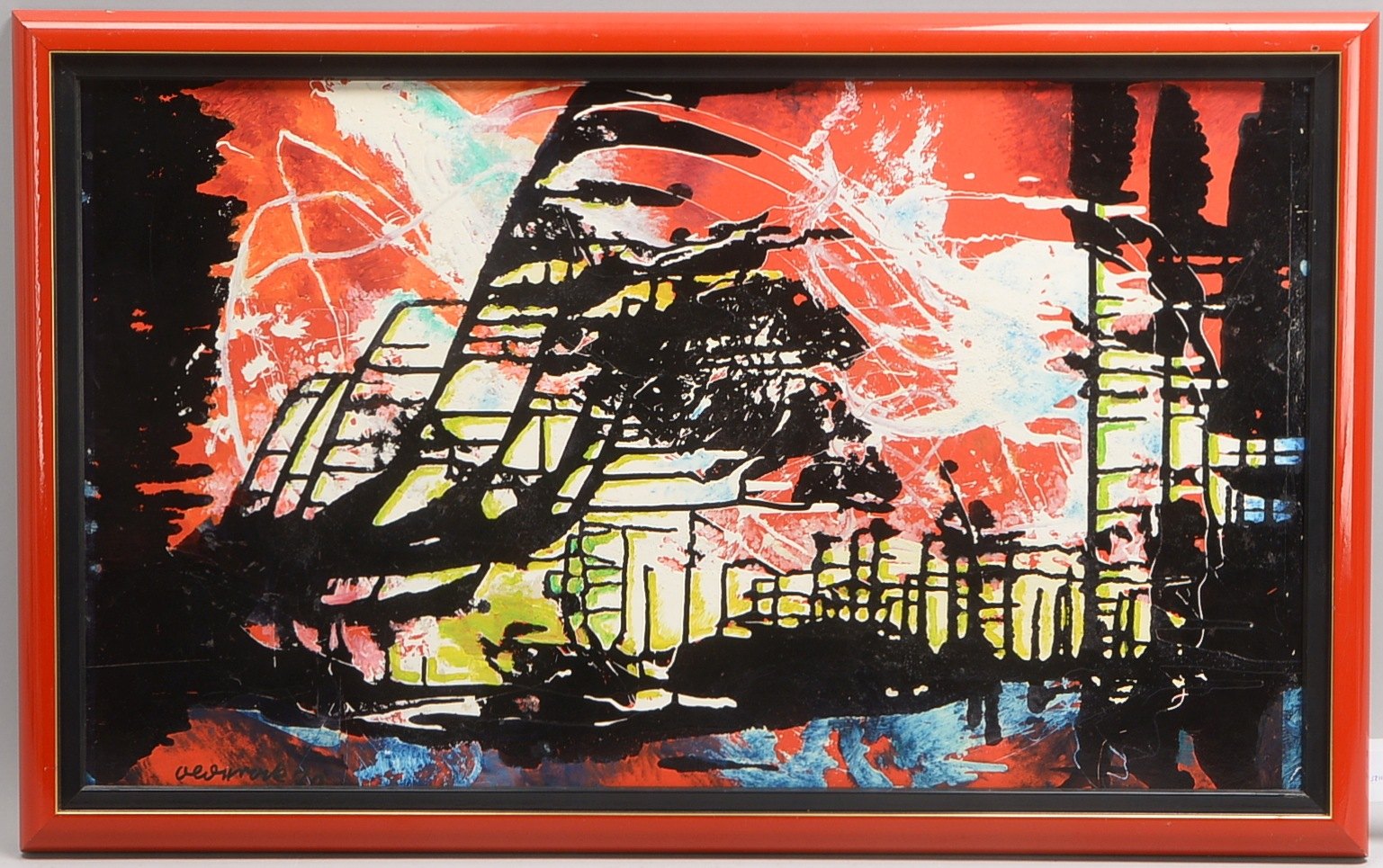 Olderock, Max, 'Baumgesäumtes Ufer...', Öl/Hf, sign.; Rahmenmaße 54 x 88 cm
