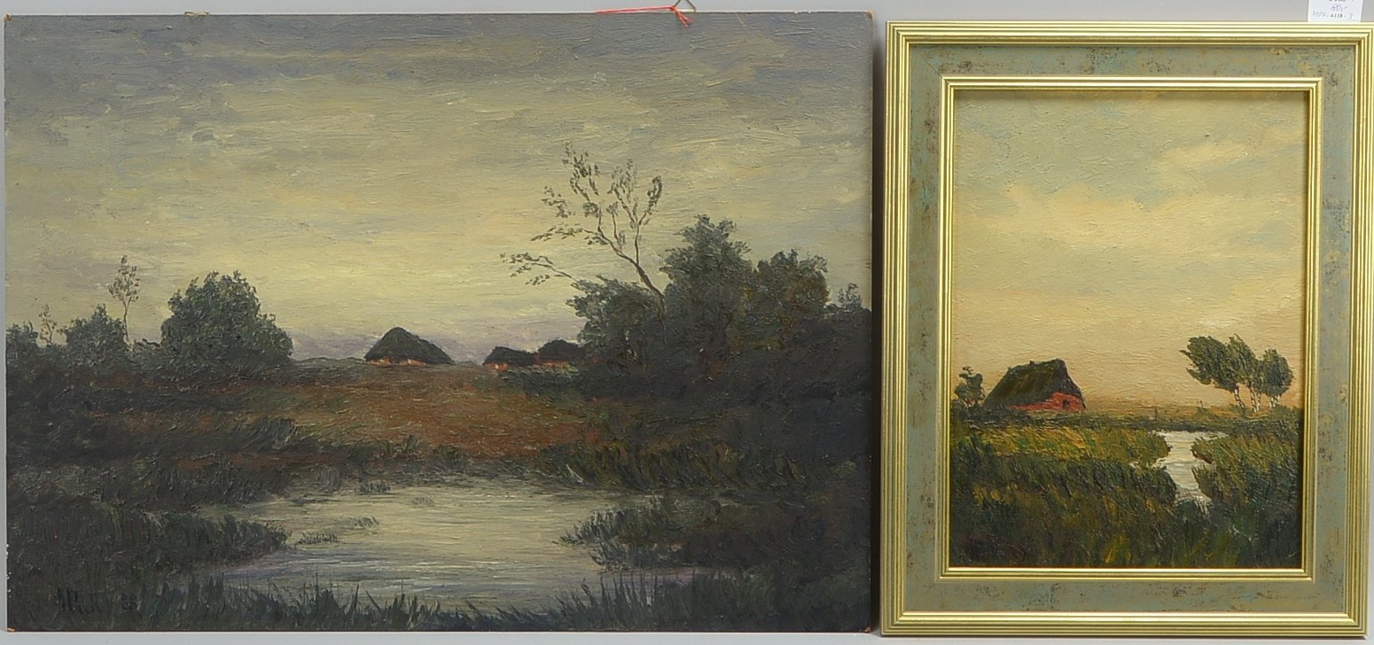 Pick, Hans, 2 Gemälde, 'Moorkaten', Öl auf Hf/1x ger., sign.; Maße 50 x 70 cm/Maße 40 x 30 cm
