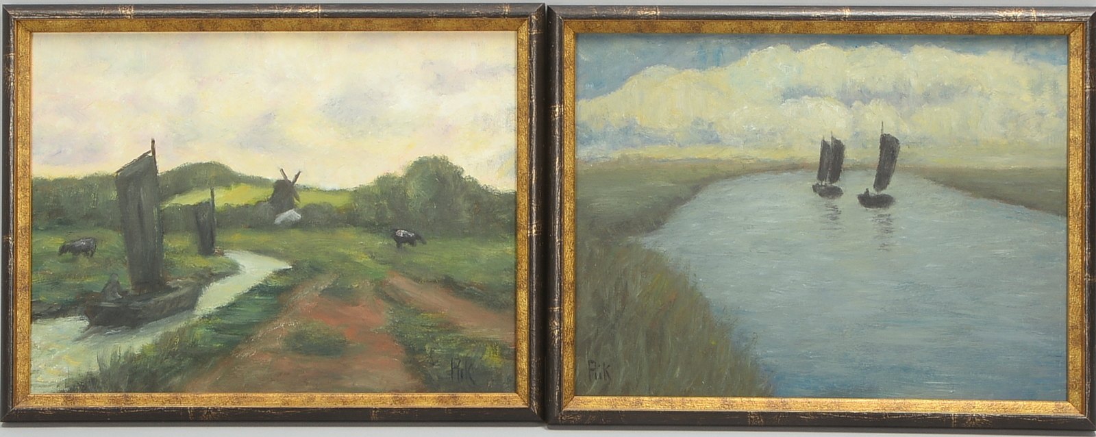Pick, Hans, 2 Gemälde, 'Worpsweder Landschaften...', Öl auf Platte/gerahmt, sign.