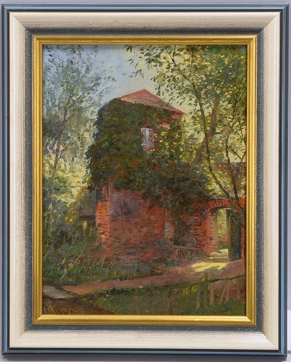 Nath, Friedrich, 'Wehrturm', Öl auf Lw/camoufliert, sign.; Rahmenmaße 35 x 28,5 cm