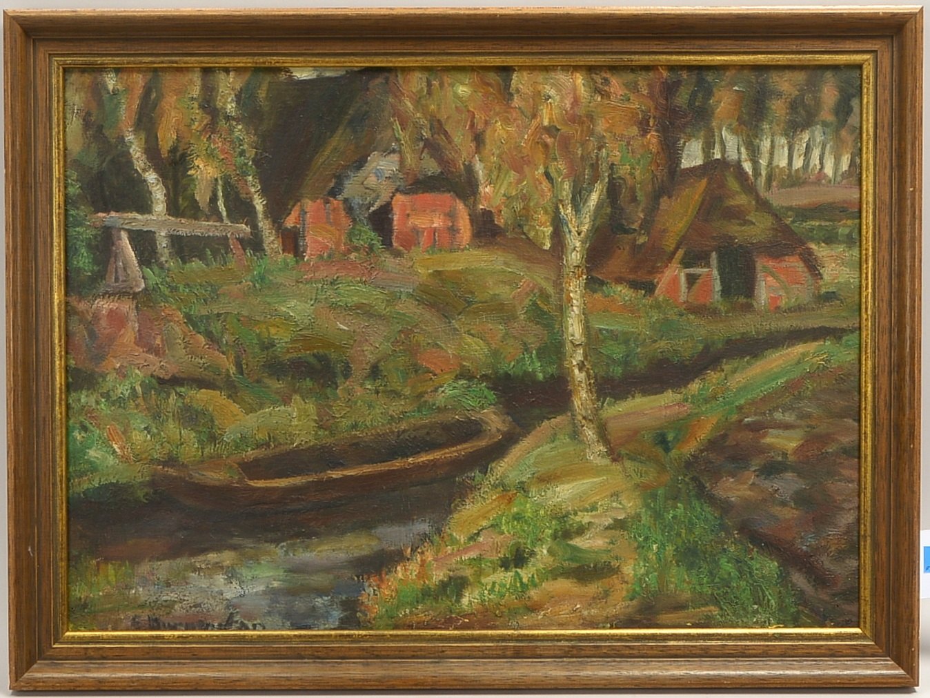 Burmester, Ernst (1877 Ratzeburg - 1917 Flandern), 'Worpsweder Idyll mit Torfkahn'