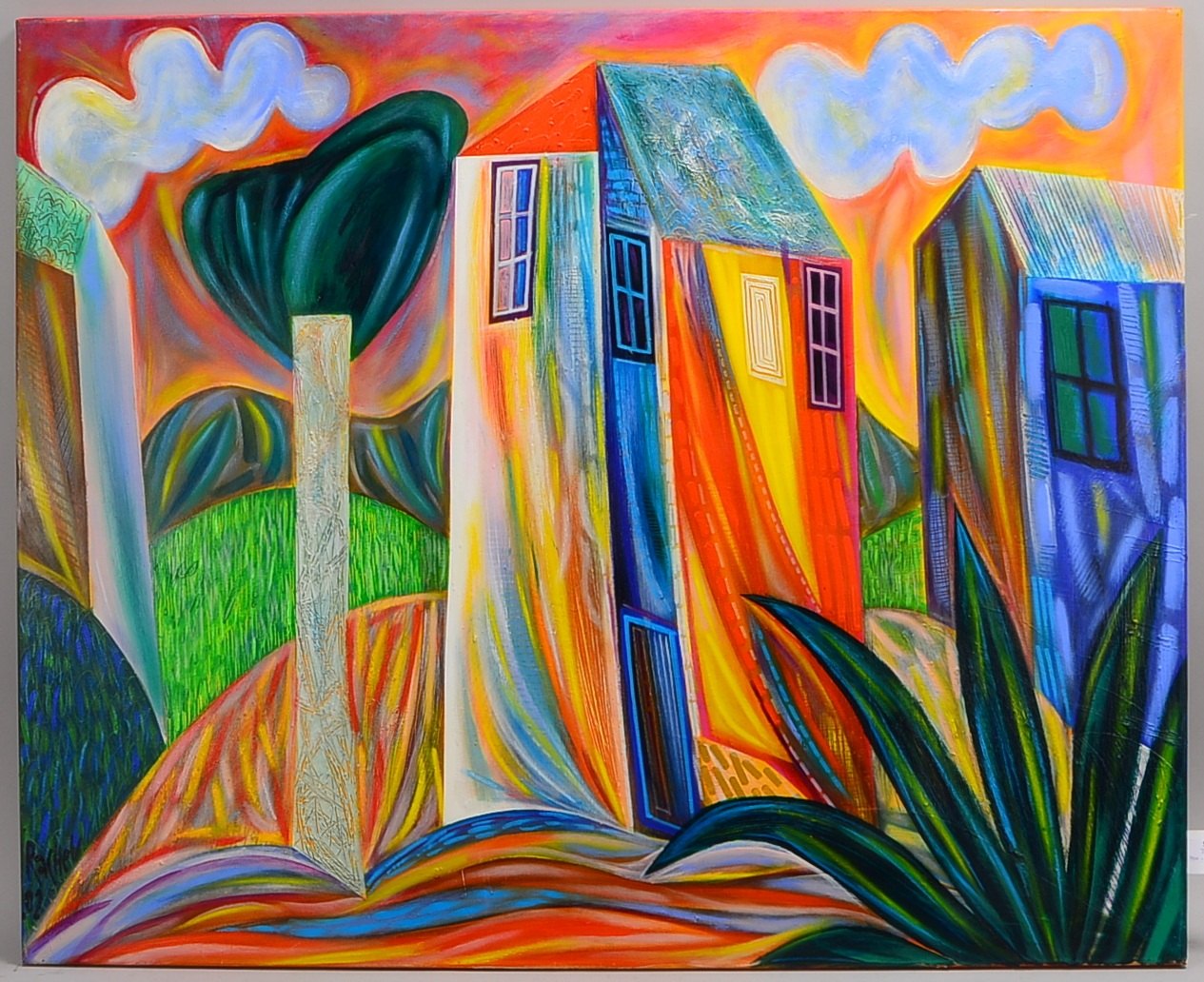 Rachev, Rumen, 'Afternoon Landscape', Acryl/Lw, mehrf. sign./dat.; Maße 90 x 110 cm
