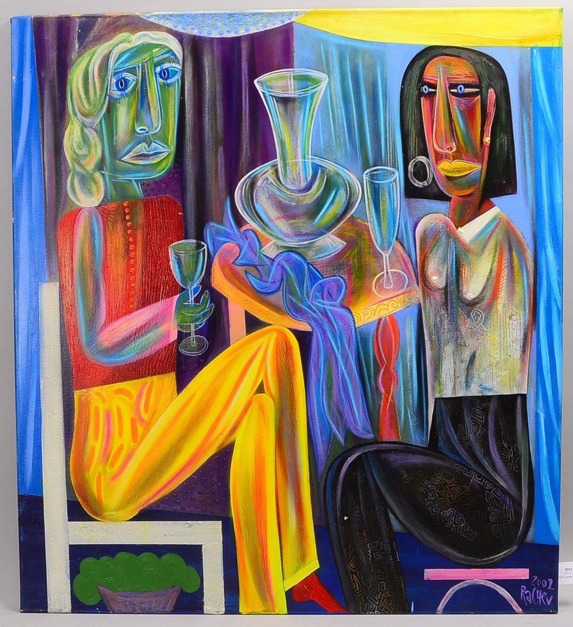 Rachev, Rumen, 'Tête-à-tête', Acryl/Lw, unten rechts sign./dat.; Maße 110 x 100 cm