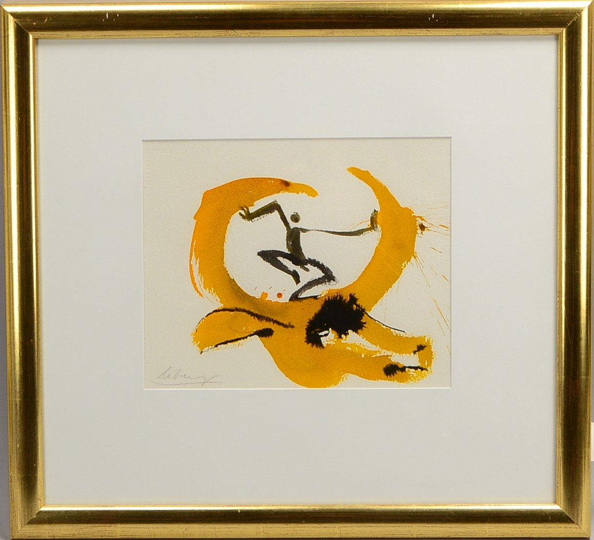 Leiberg, Helge, 'Der Tanz mit dem Stier', Tinte und Aquarell/Papier, sign., hinter Glas