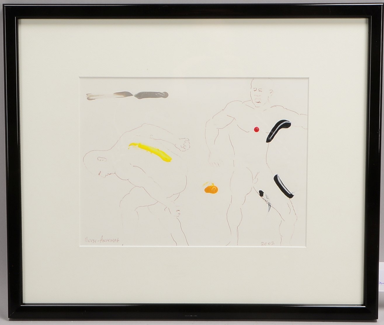 Owusu-Ankomah, Kwesi, 'Zwei männl. Akte', Zeichn./Acryl auf Papier, sign./dat., hinter Glas