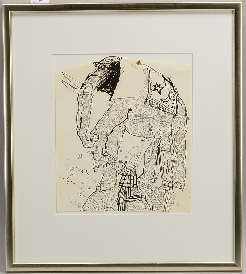 Holzer, Adi, 'Die Parade', Zeichnung, sign./dat., hinter Glas; Rahmenmaße 60 x 53 cm