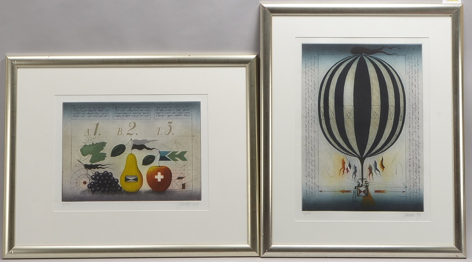 Janak, Alois, 'Trauben, Birne und Apfel', Farbradierung, Aufl. '11/200', sign./dat., hinter Glas