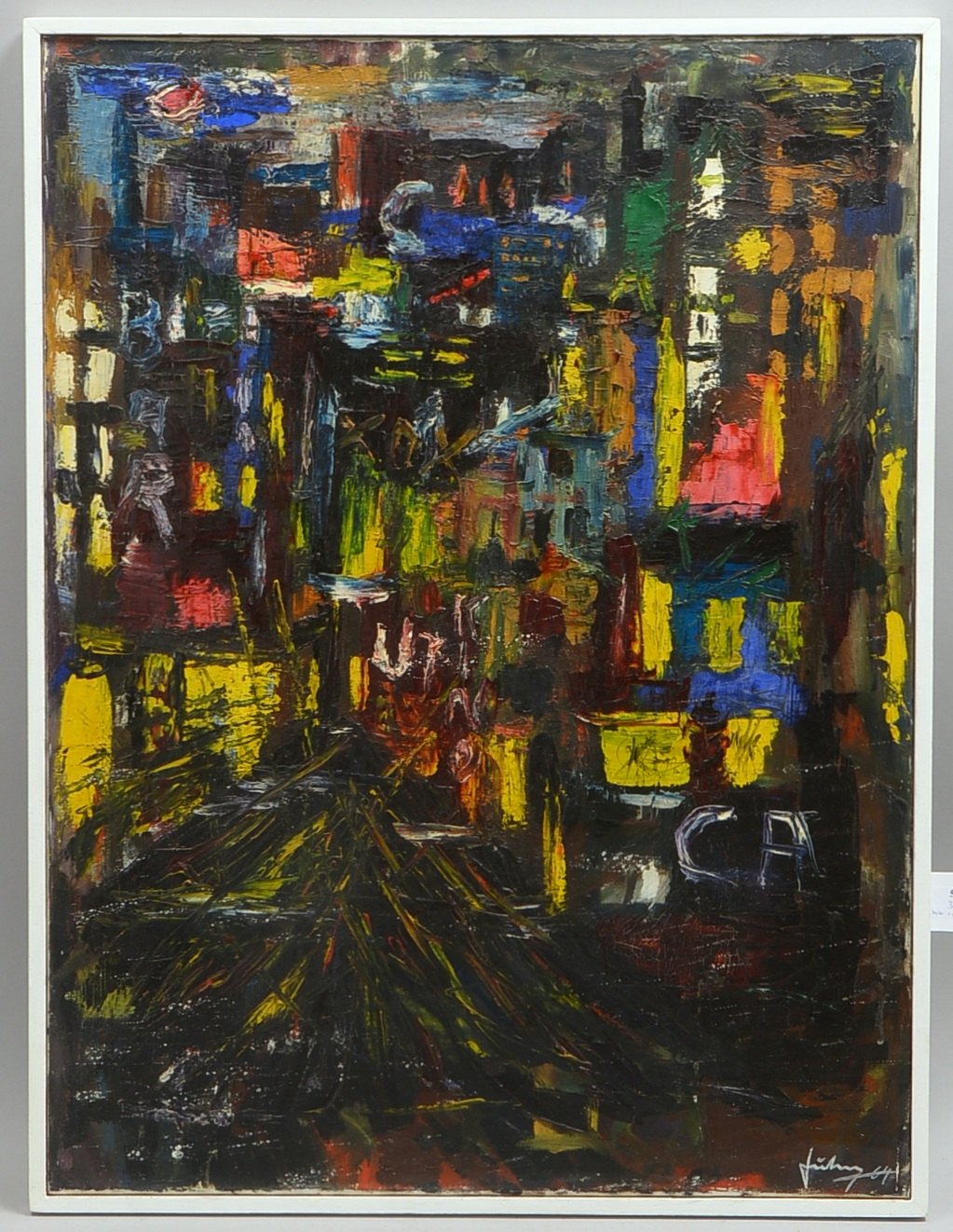 Kühn, Volker, 'Stadt bei Nacht', Öl/Lw, unten re. sign.; Rahmenmaße 83 x 63 cm