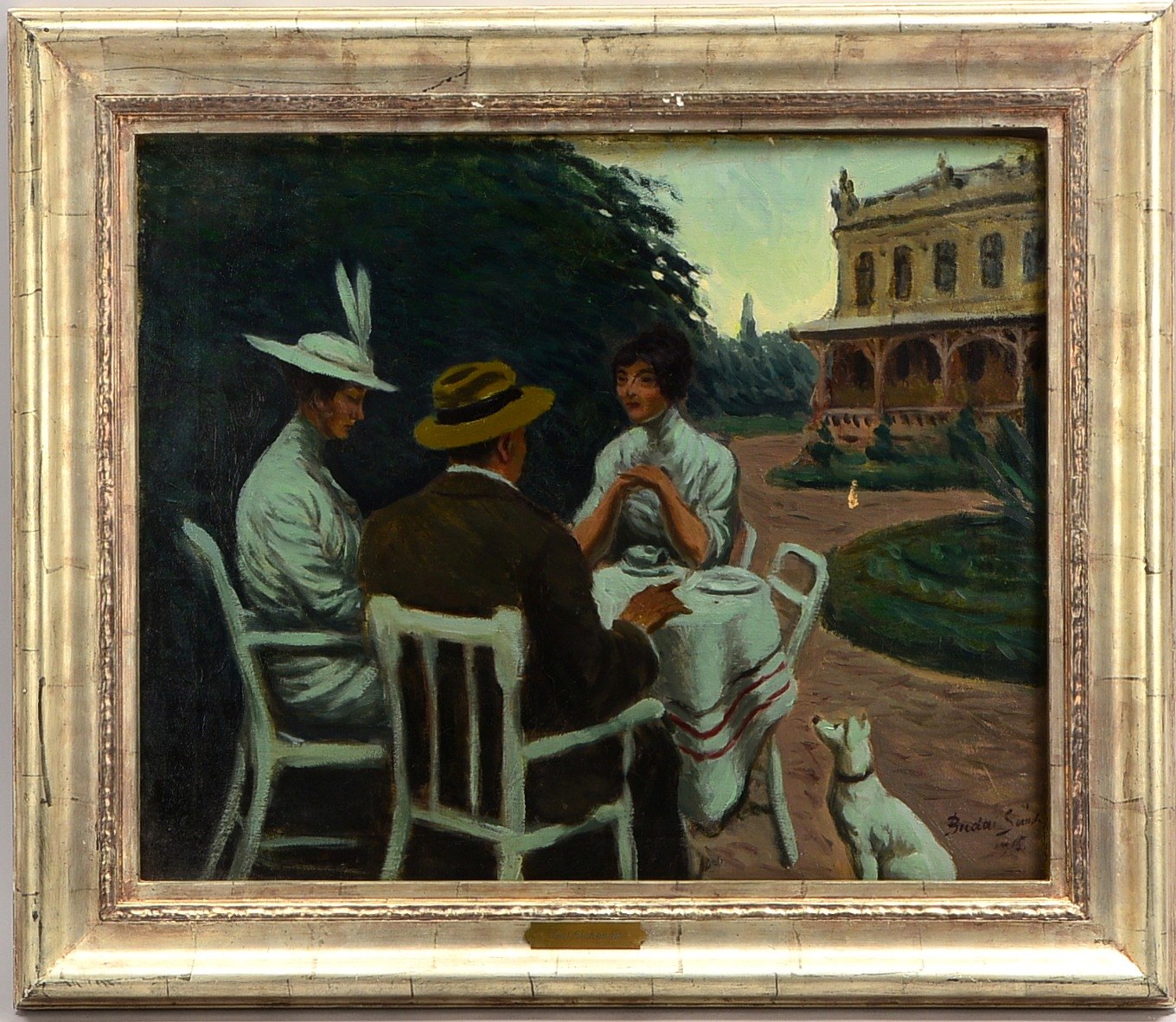 Budai, Sandor, , 'Cafégarten', Öl/Lw, unten rechts sign.; Rahmenmaße 60 x 70 cm