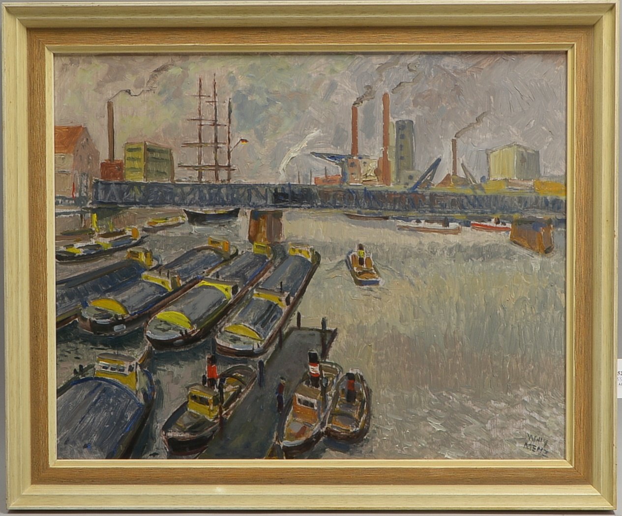 Menz, Willy, 'Bremer Hafen...', Öl/Hf, unten re. sign.; Rahmenmaße 63 x 77 cm