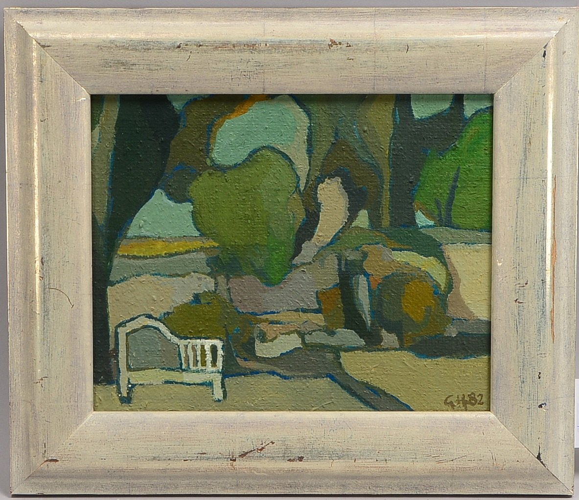 Heinrich, Gottfried, 'Bank im Park', Öl/Lw, monogr./dat.; Rahmenmaße 35 x 41 cm