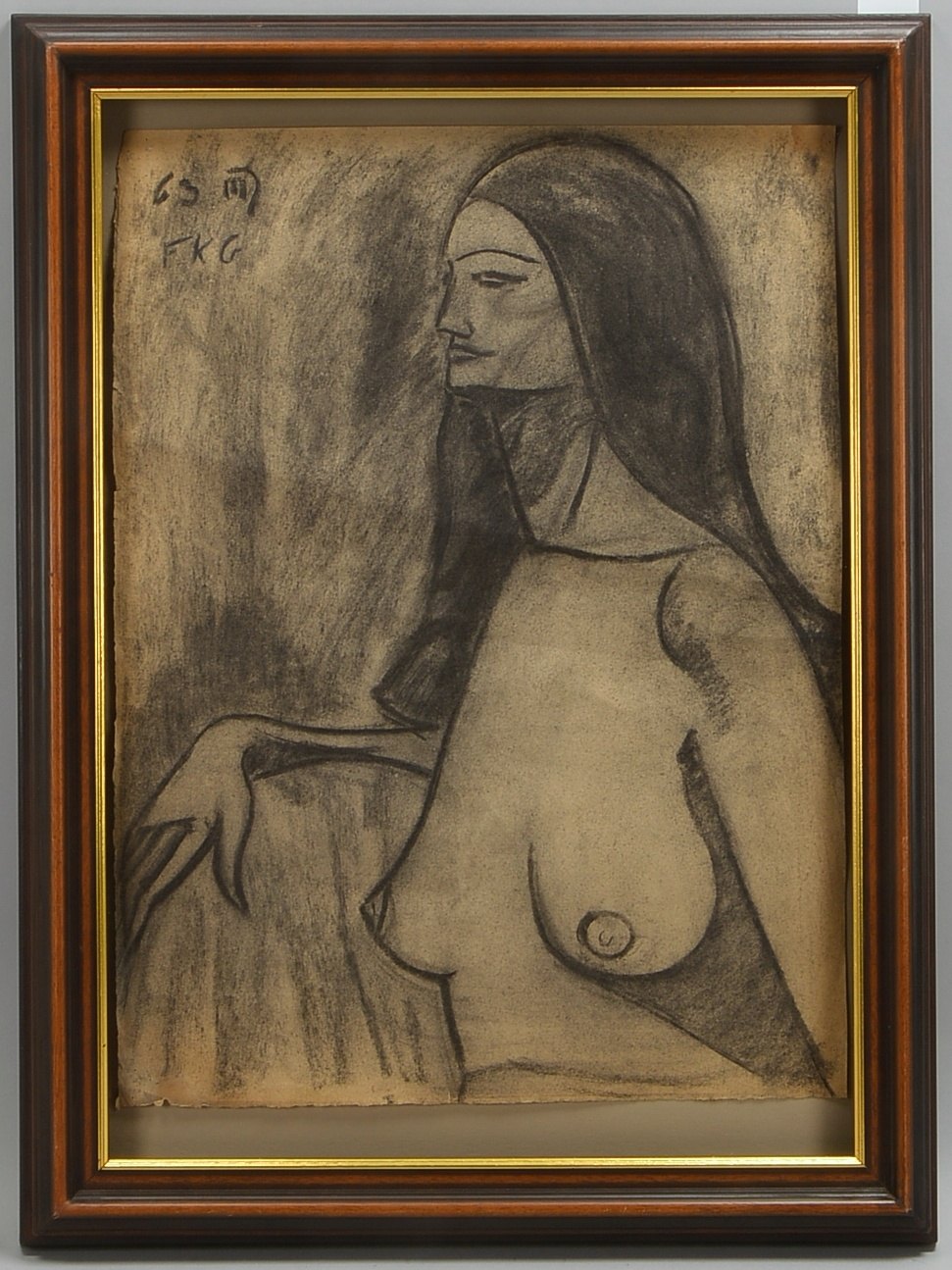 Gotsch, Friedrich Karl, 'Halbakt', Kohle/Papier, monogr./dat. (19)'63', hinter Glas