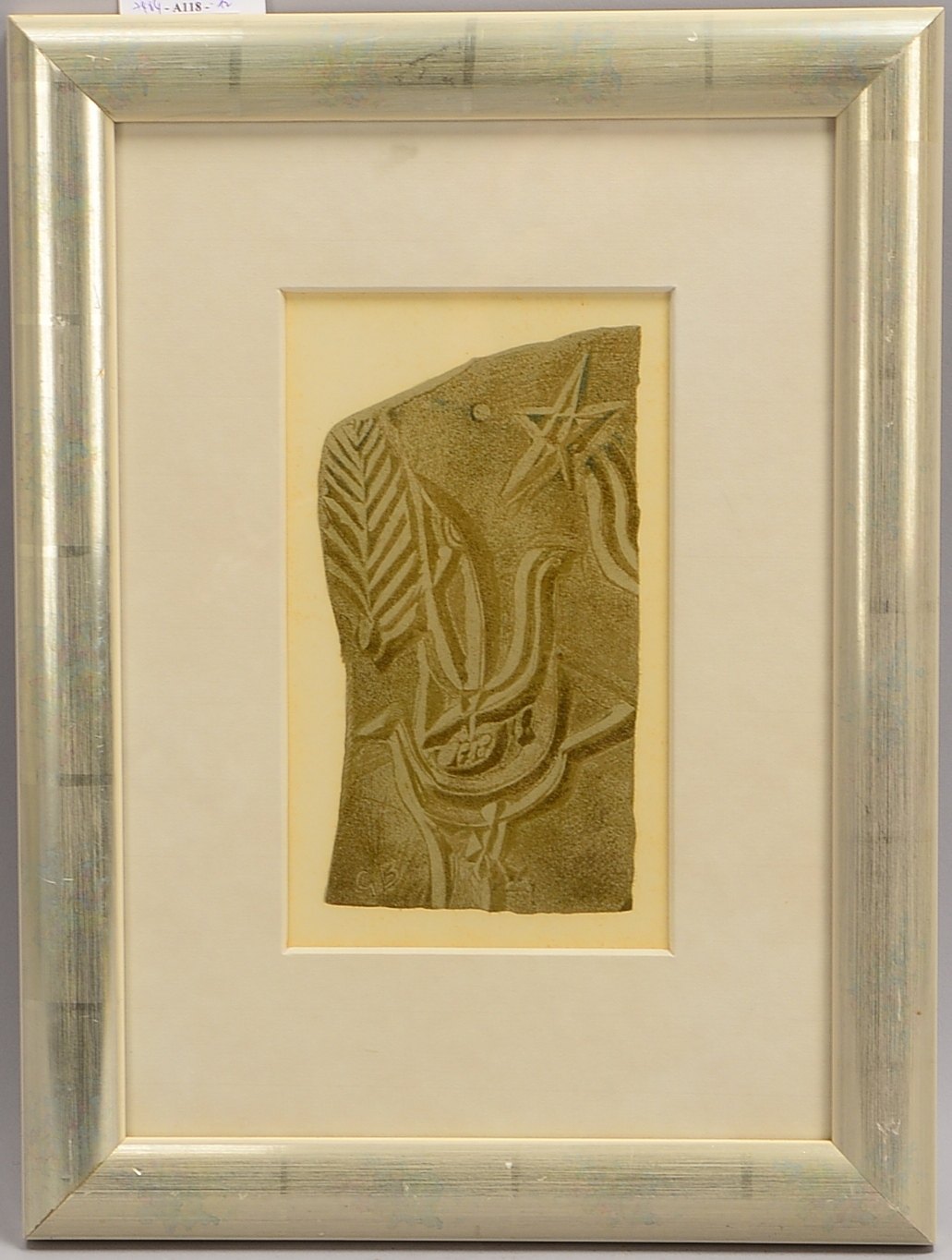 Farblithografie nach Georges Braque, 'L'oiseau sous l'étoile...'; Rahmenmaße 43 x 32 cm
