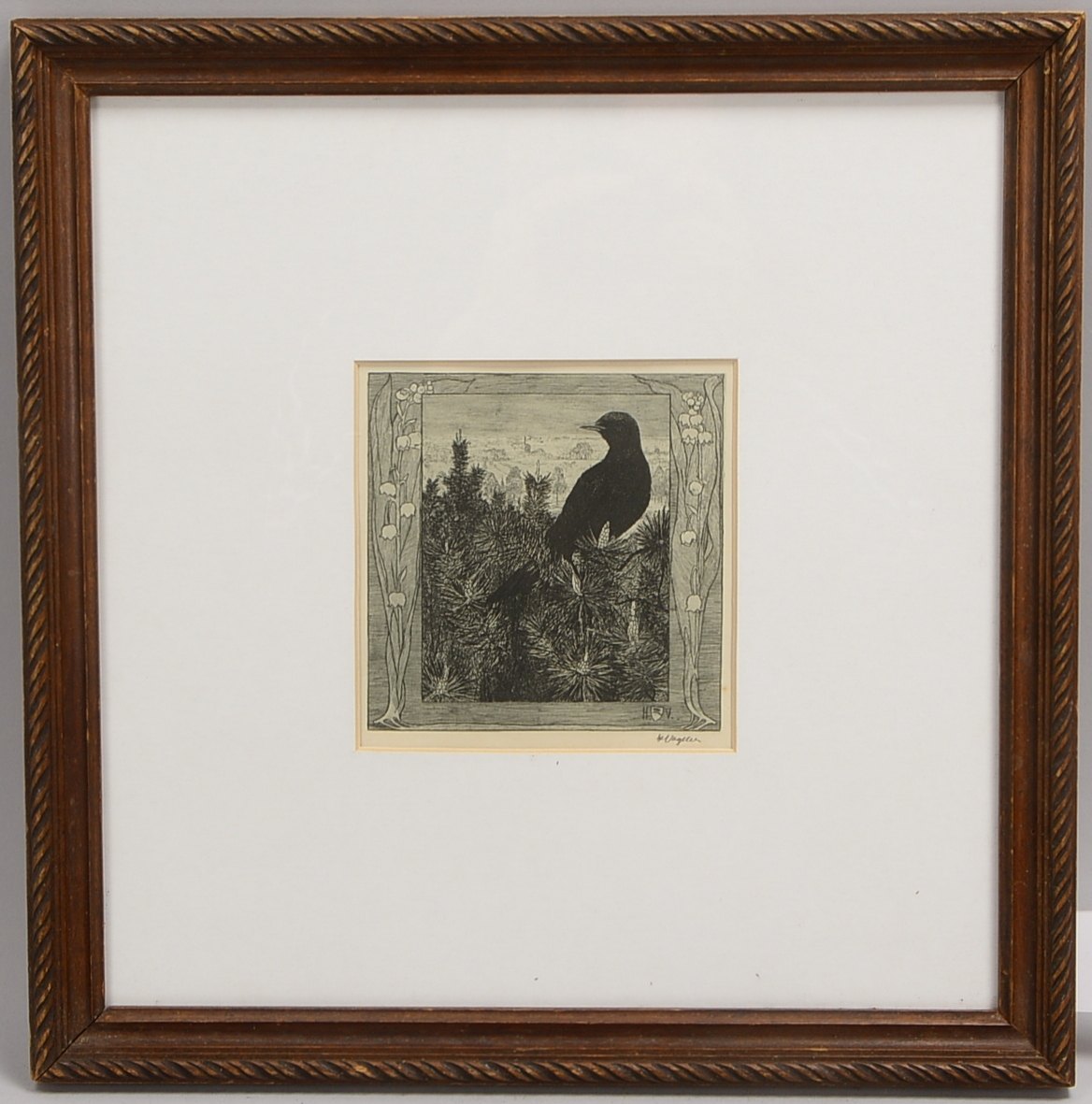 Vogeler, H., 'Die Amsel', Radierung, i.d. Platte monogr./Wappen, bleisign., hinter Glas