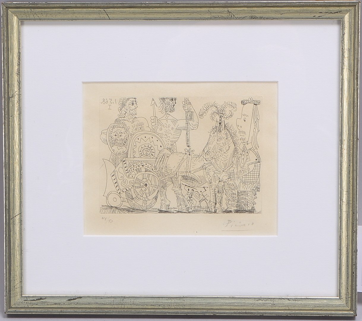 Picasso, Pablo, 'Zirkus-Chariot und Clown', Radierung, Aufl. '48/50', sign.