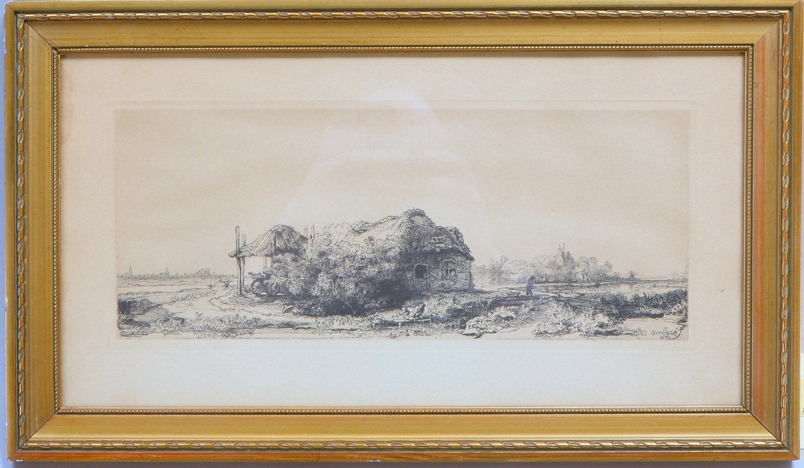 van Rijn, Rembrandt, 'Hütte mit Heuschober', Radierung (posth.), in der Platte sign.