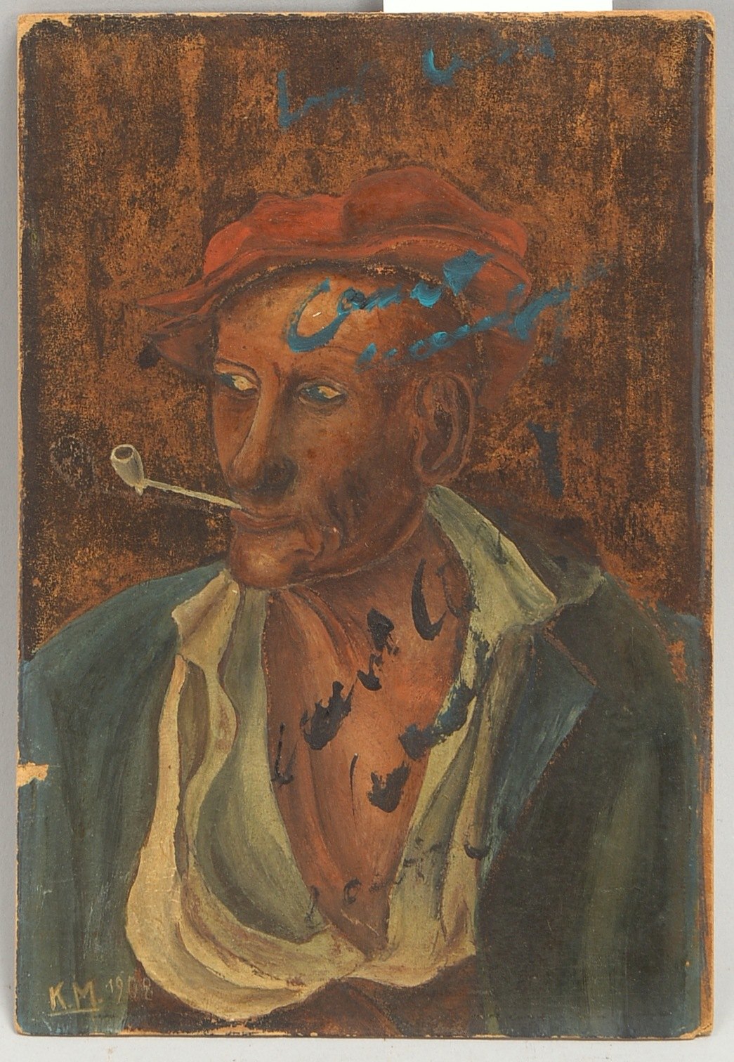 Monogr. KM, 'Der Pfeifenraucher', Öl/Mp, monogr./dat.; Bildmaße 18,3 x 12,5 cm