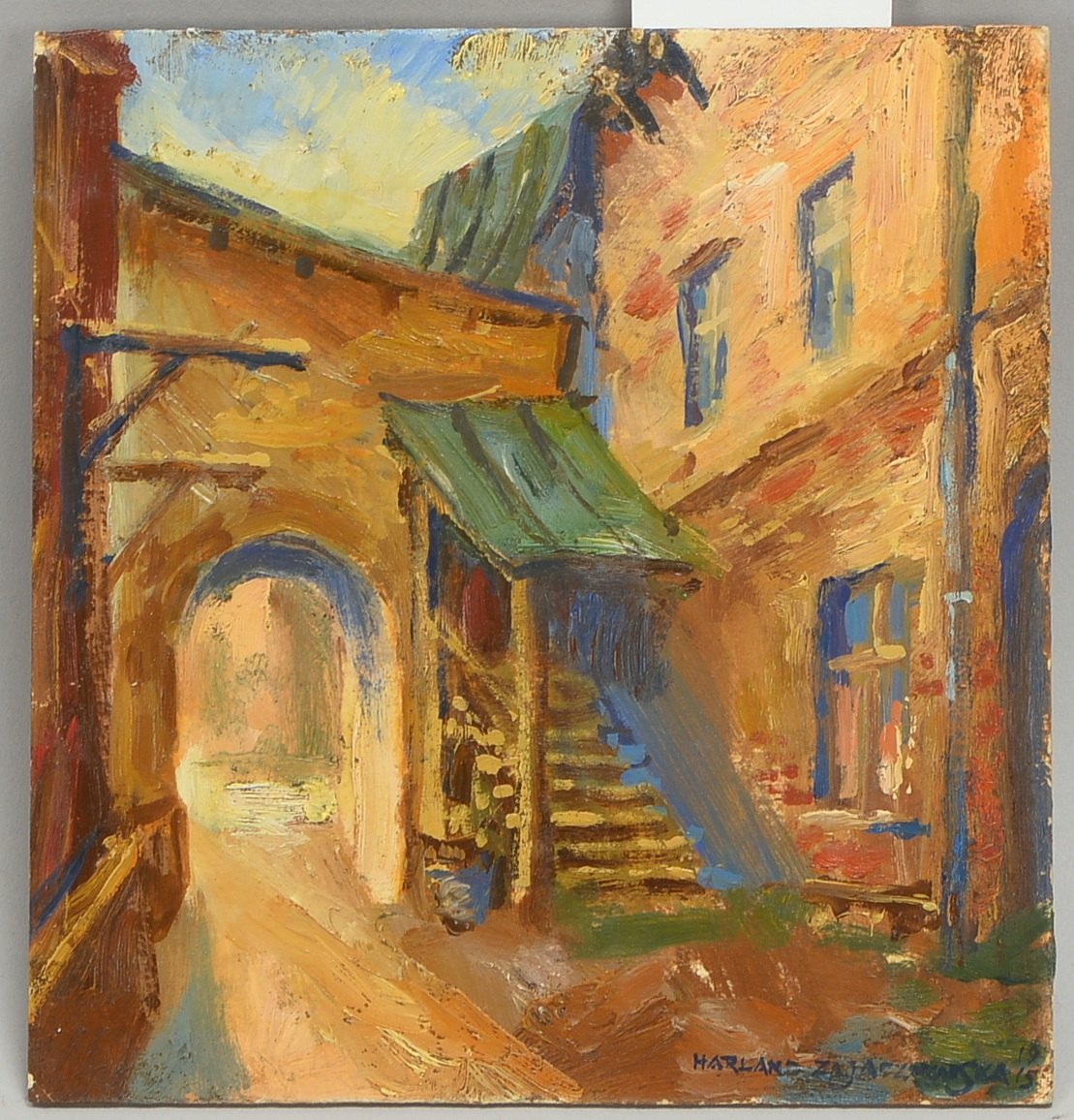 Harland-Zajaczkowska, Anna, 'Hofansicht', Öl/Mp, sign./dat. '1915'; Bildmaße 17 x 16,5