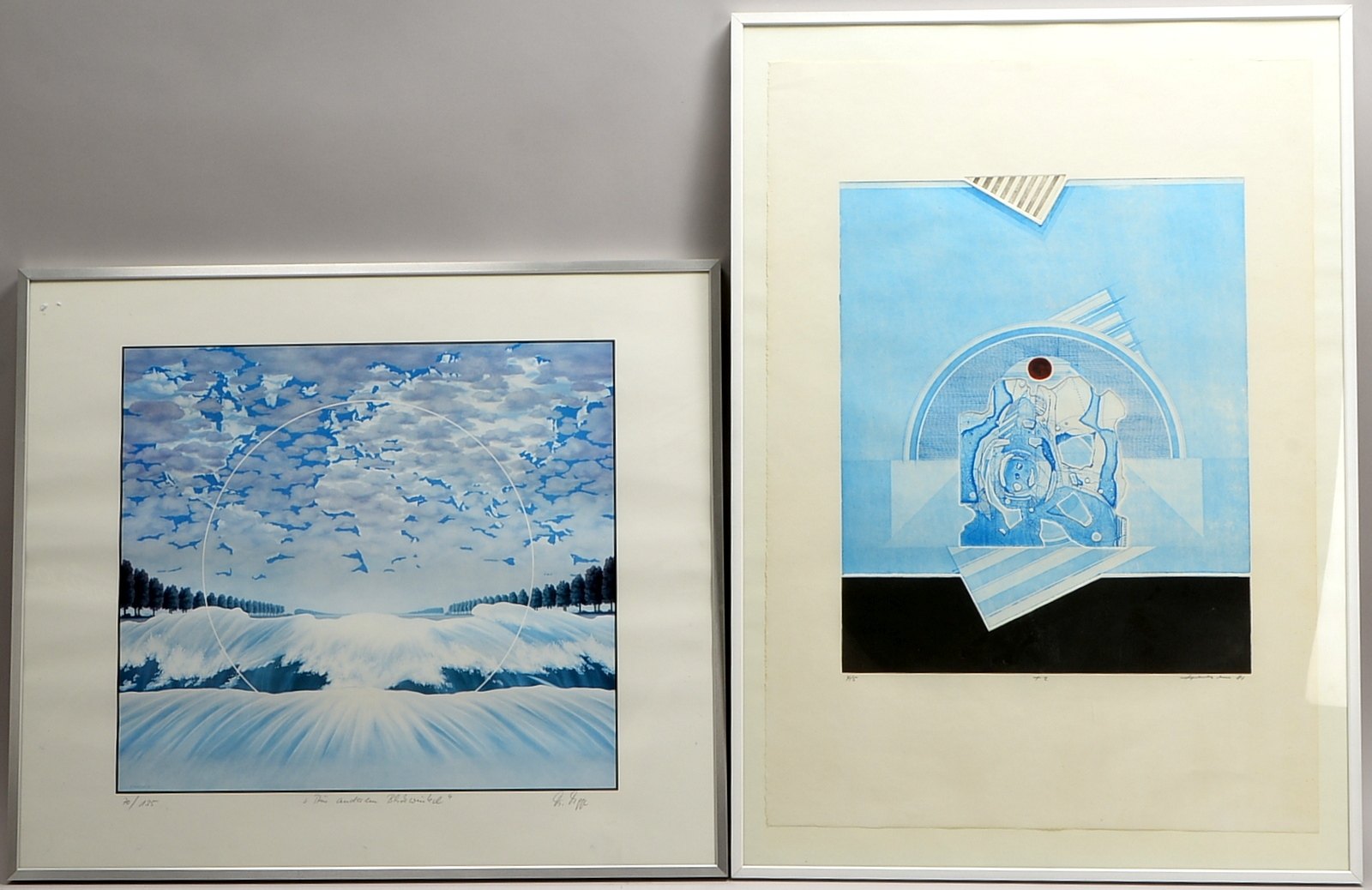 2 moderne Grafiken: Jürgen Heese, Farbradierung, und Frauke Migge, Offset-Grafik