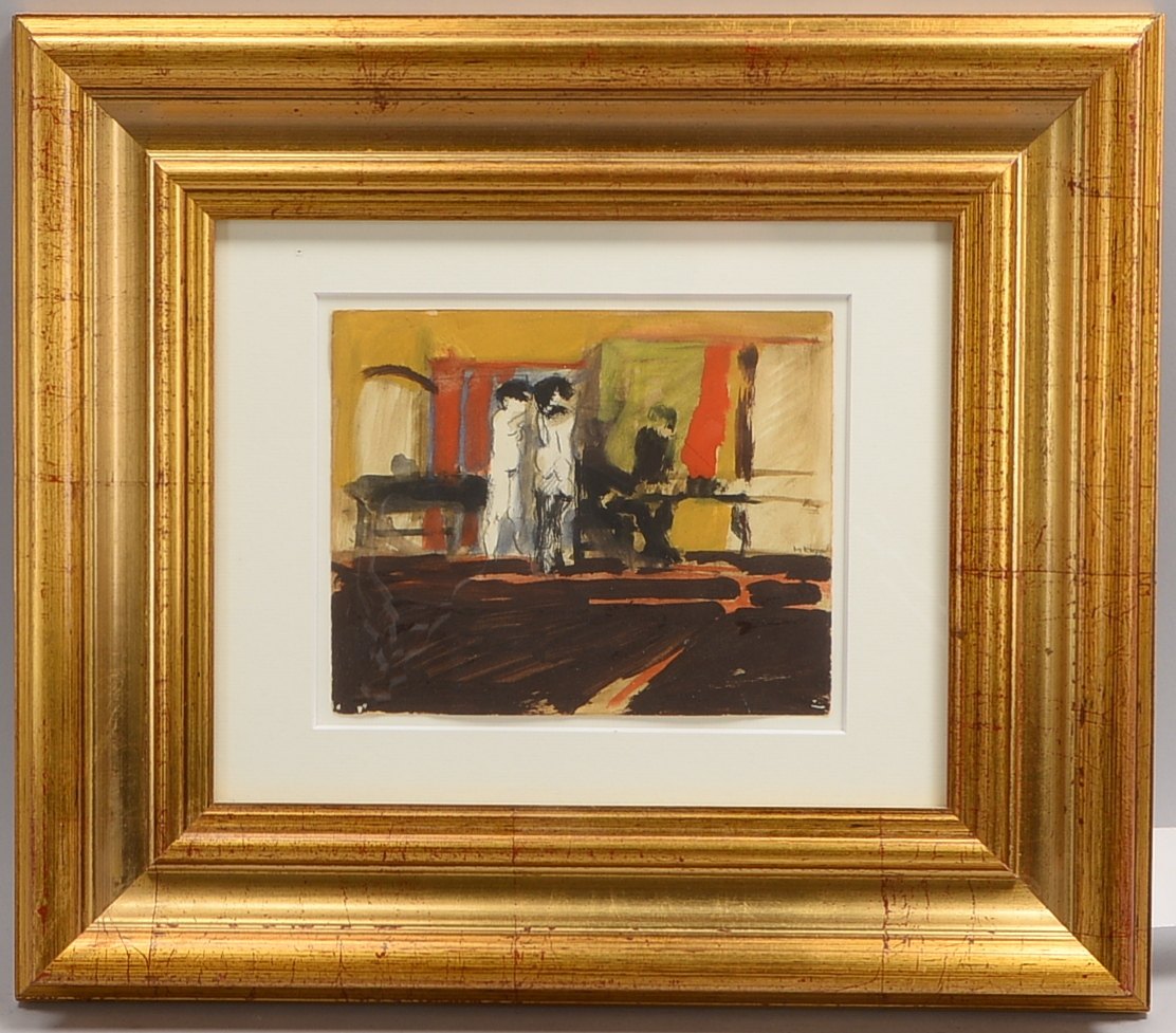 Koeppel, Matthias, 'Gruppenbild...', Mischtechnik/Papier, sign., hinter Glas; Rahmenmaße 40 x 45 cm