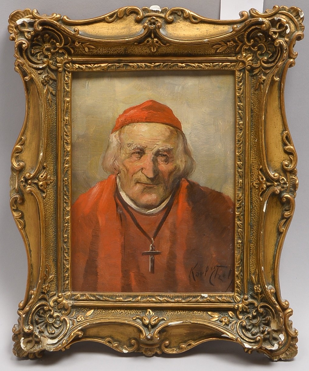 Etzel, Karl, 'Kardinalsportrait', Öl auf Malkarton/gerahmt, sign.; Bildmaße 23,5 x 17,5 cm