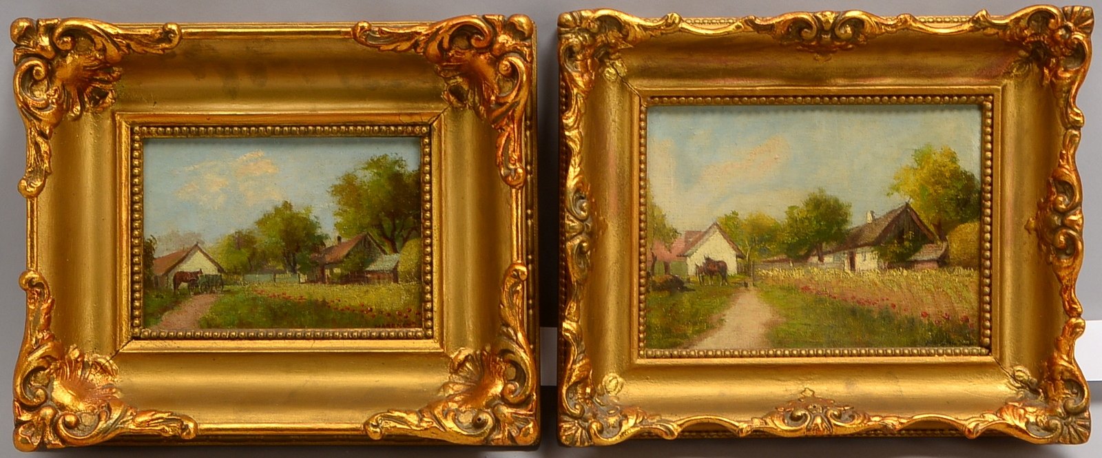 Harencz, Joseph, 2 Gemälde, 'Gehöft mit Pferdekarren', Öl auf Malkarton/ger., sign.
