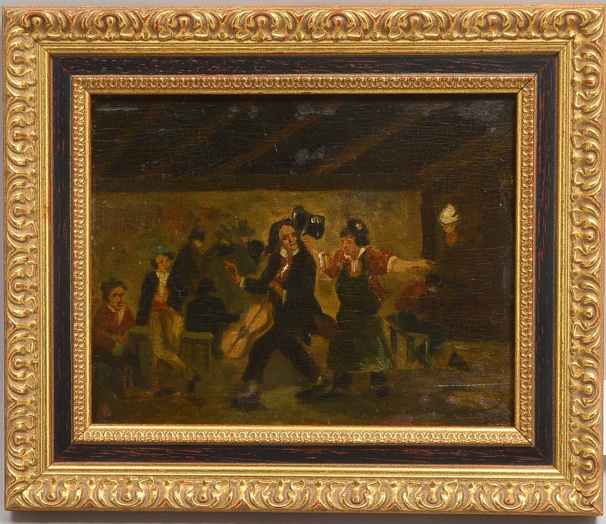 Gemälde, 'Tanz in der Diele', Öl/Mk, unsign.; Rahmenmaße 26,5 x 31,5 cm