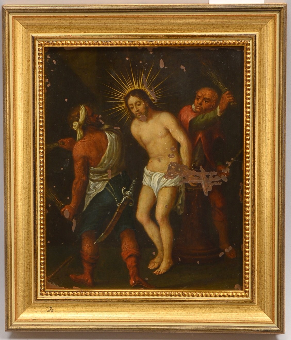 Gemälde, 'Die Geißelung Christi', Öl auf Kupfer/ger., unsign.; Bildmaße ca. 23 x 19 cm