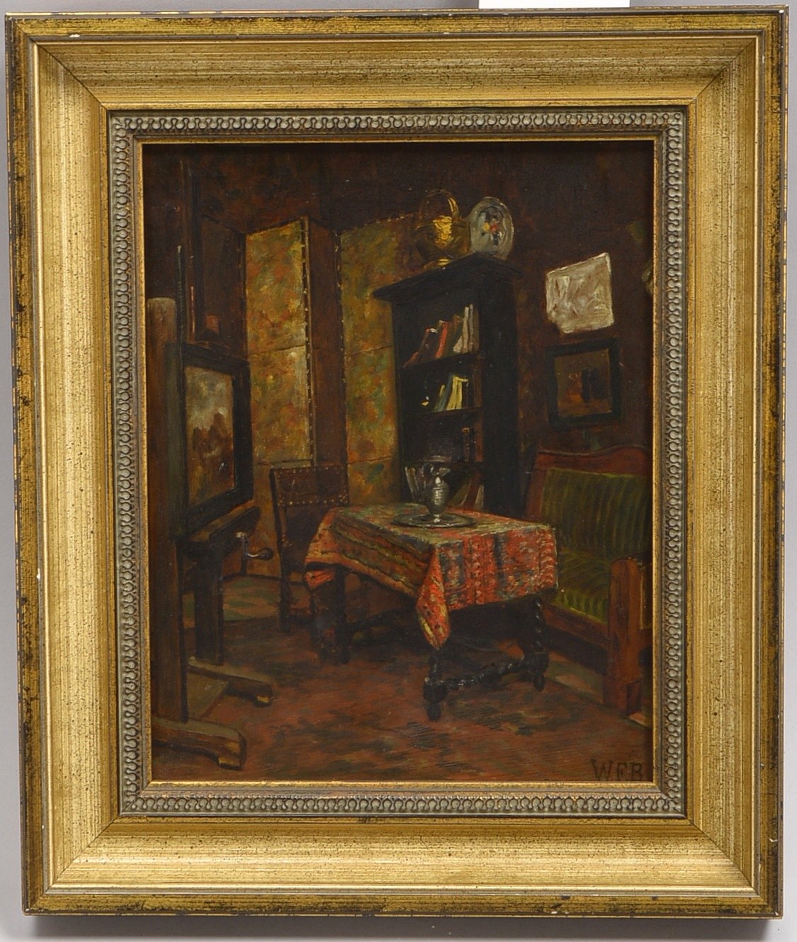 Monogrammist W.F.B., 'Interieur...', Öl auf Holz/ger., monogr.; Bildmaße 23 x 18,5 cm