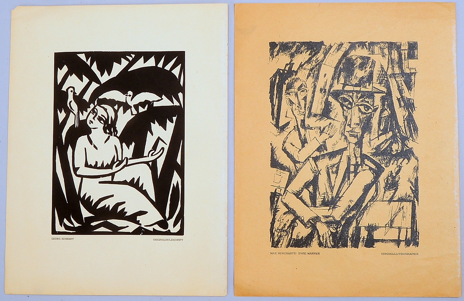 2 Grafiken: Holzschnitt, Georg Schrimpf; und Max Burchartz, Lithografie