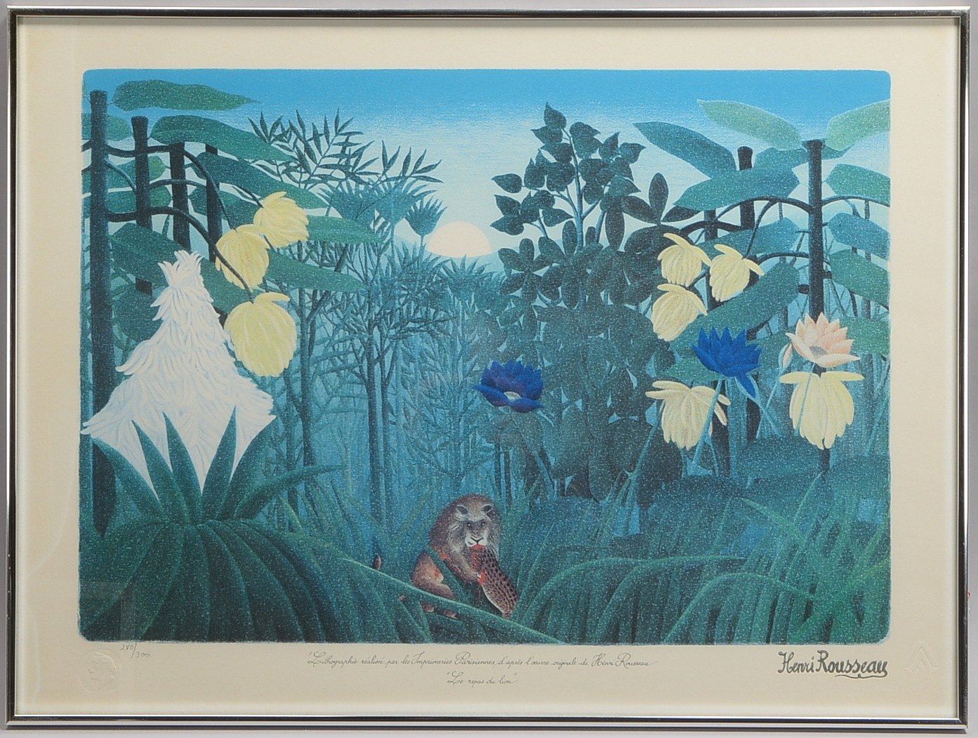 Farblithogr. n. Henri Rousseau, 'Le repas du lion', Aufl.. '280/300', im Druck sign., hinter Glas