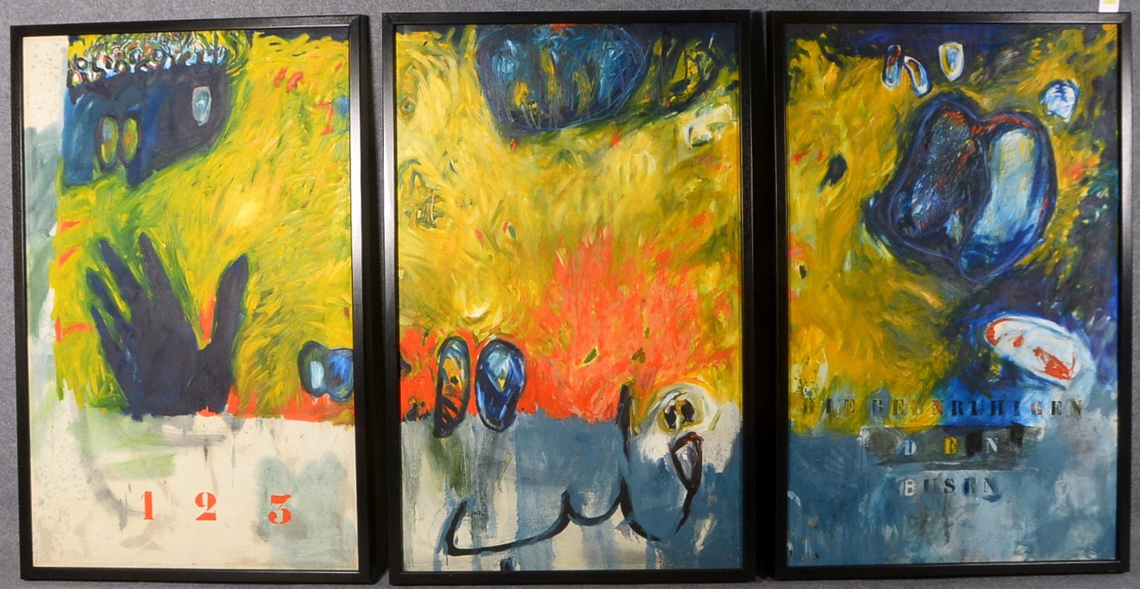 Vogt, Nicolai, Triptychon, 'Die Beunruhigenden Busen', Acryl/Lw, verso sign. - großformatig!