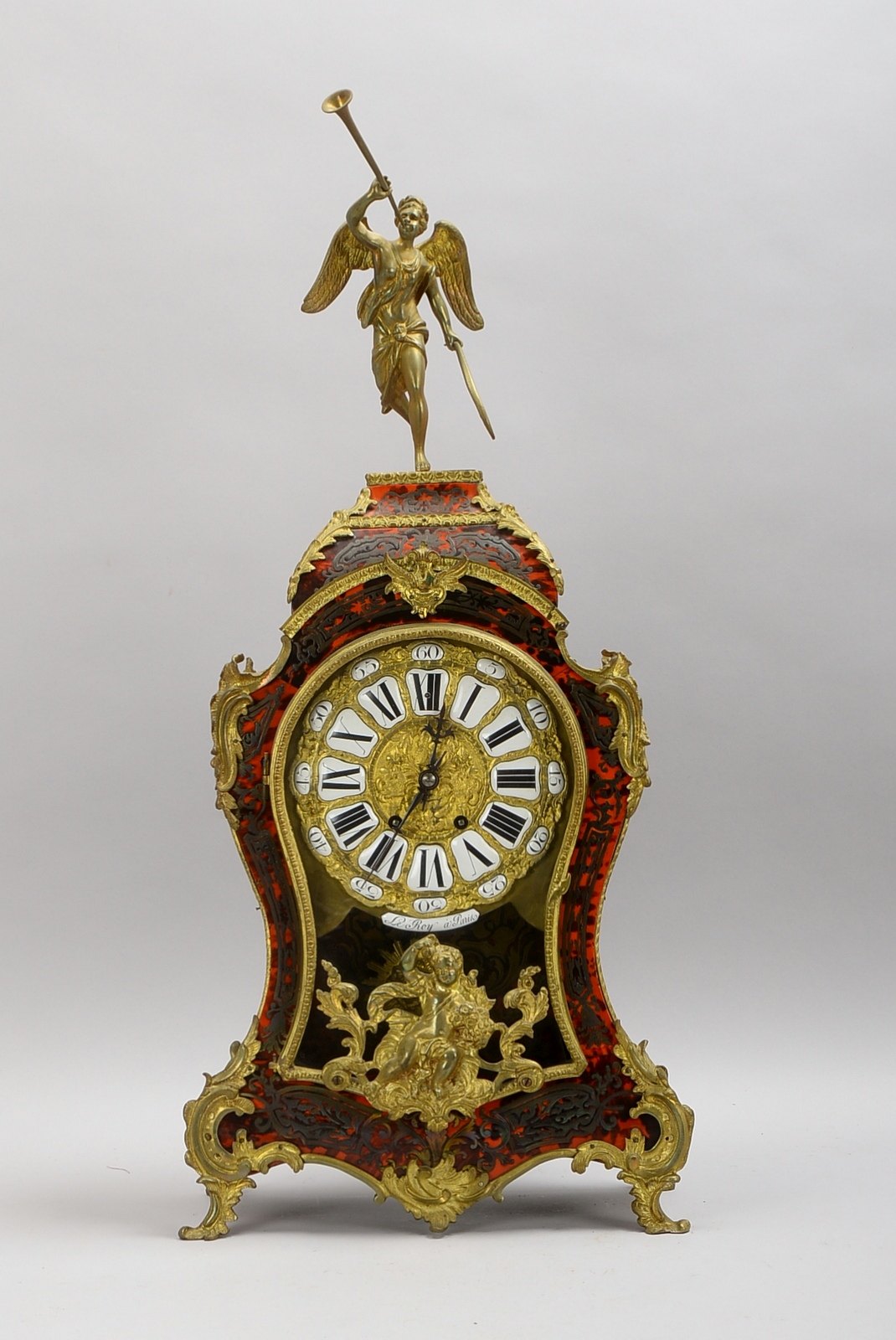 Frz. Pendule, Messingwerk, Geh. mit ornament. Messingeinlagen, Bronze-Appl./Ziffernbl.