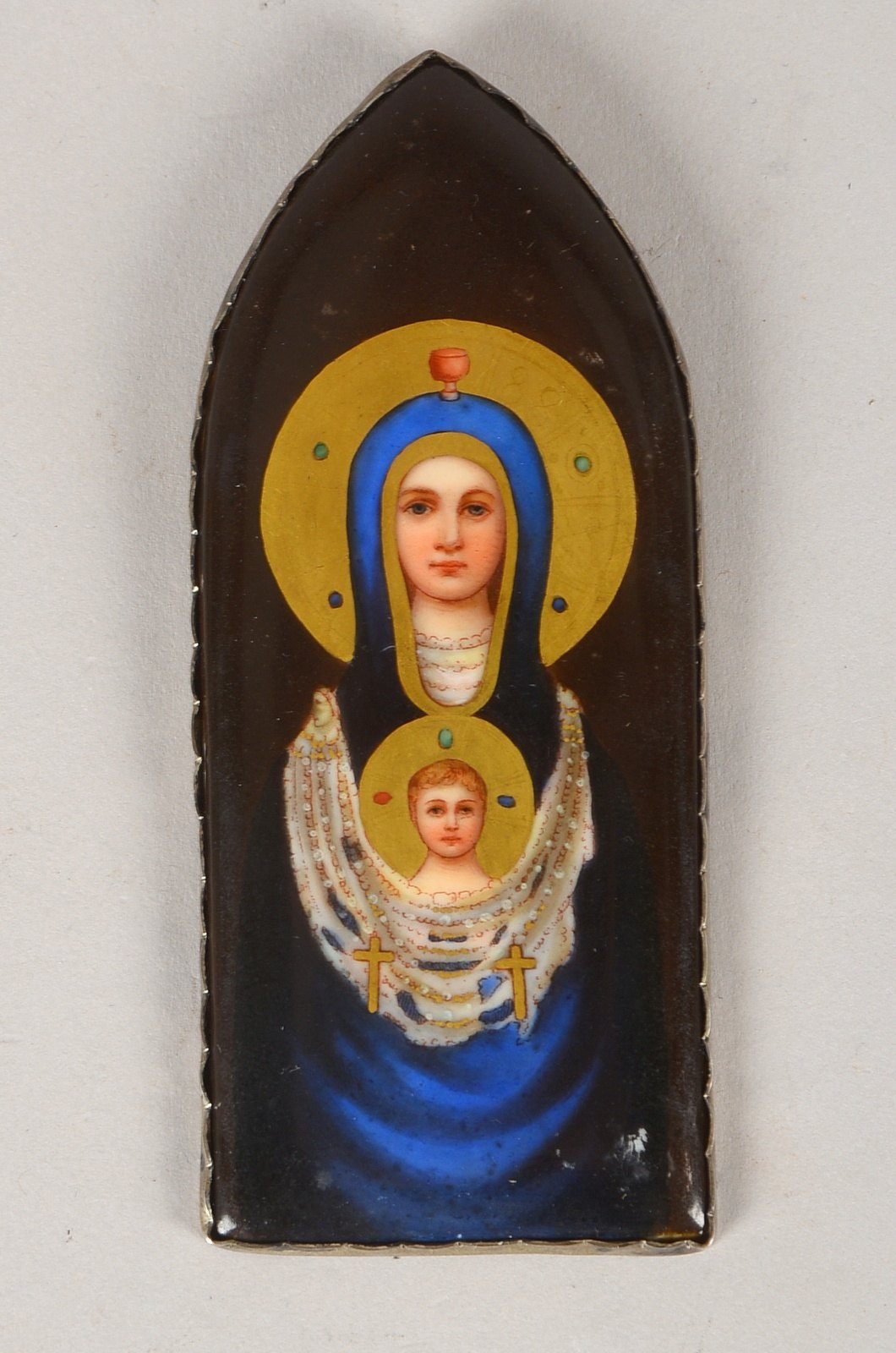Porz.-Bild/Ikone in 835 Silber-Fassung, feine Malerei, 'Muttergottes mit Jesuskind'