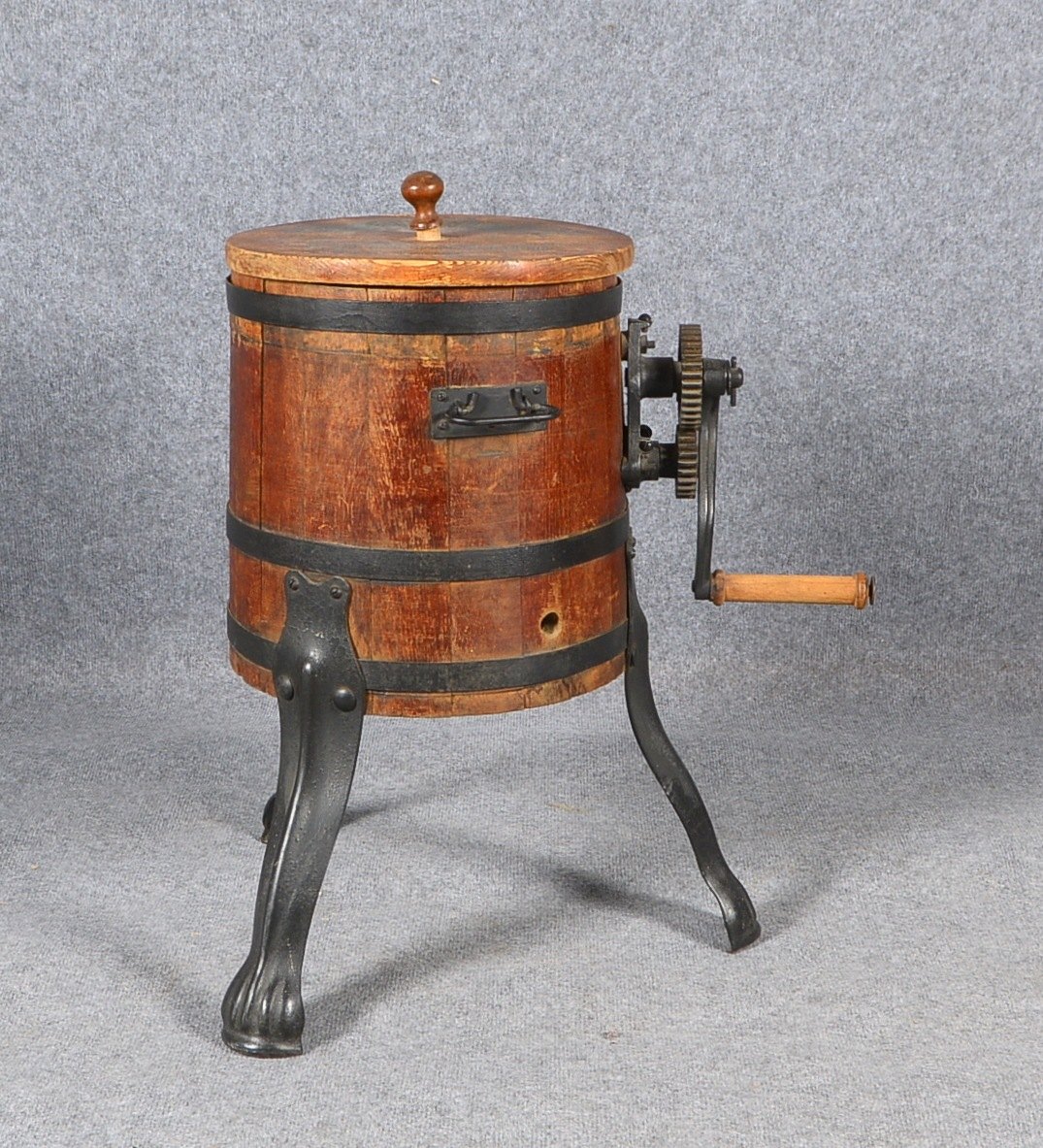 Alte Buttermaschine, Miele, Holz/Gusseisen, Deckel bedruckt - ohne Mechanik!